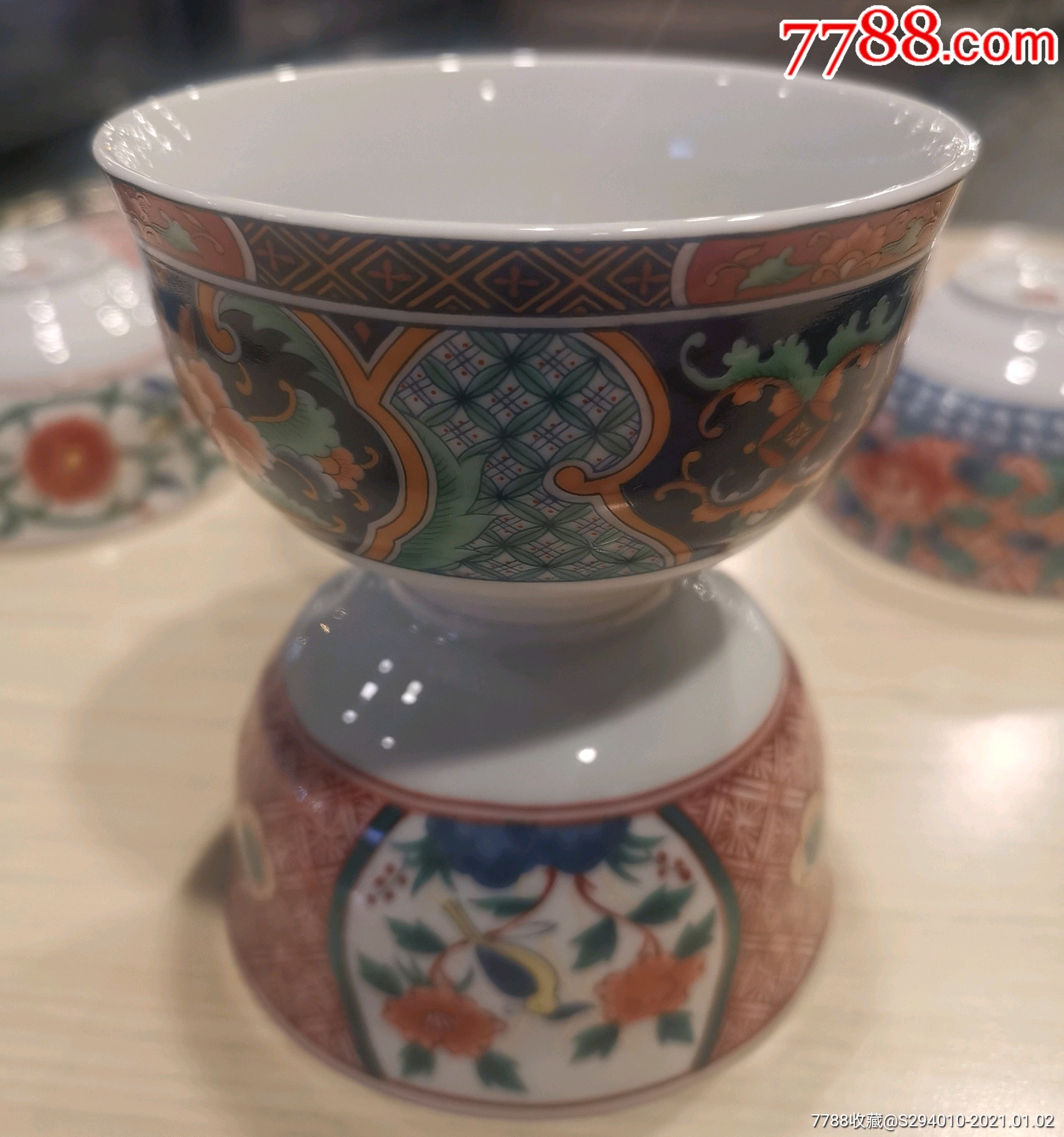 全新原套,日本"正峰窑"粉彩小碗一套,五只!