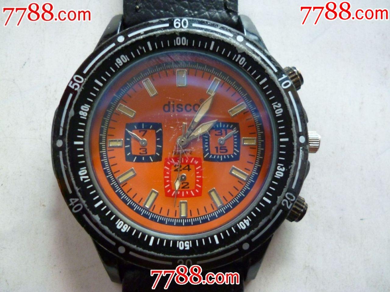 外国进口酒红色烤漆盘凸刻度夜光金针蓝宝石表蒙disco男士古董表