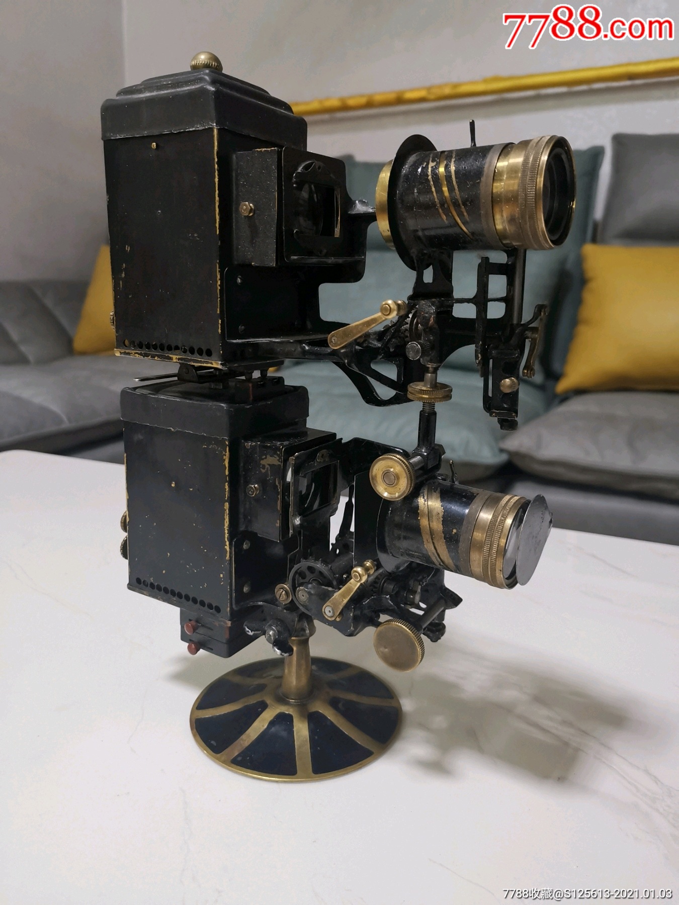 罕见古董35毫米手摇放映机幻灯一体双层机-电影机/放映机-7788收藏