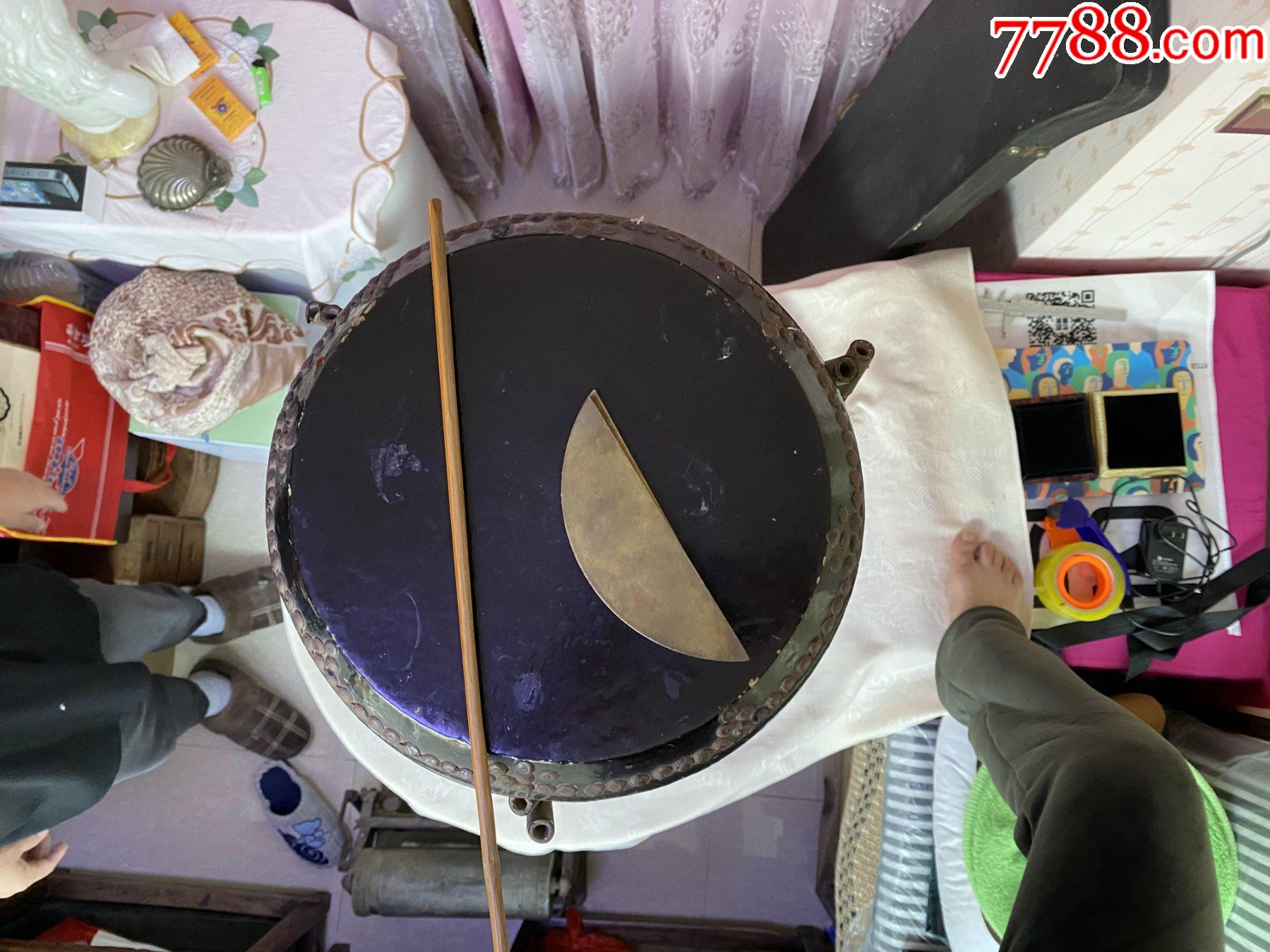 老物件三弦大鼓湘妃竹鼓架一套