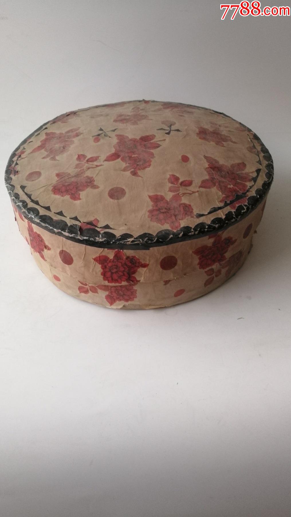 建国初手工花纸糊圆盖盒民俗真品老货-旧盒子-7788收藏