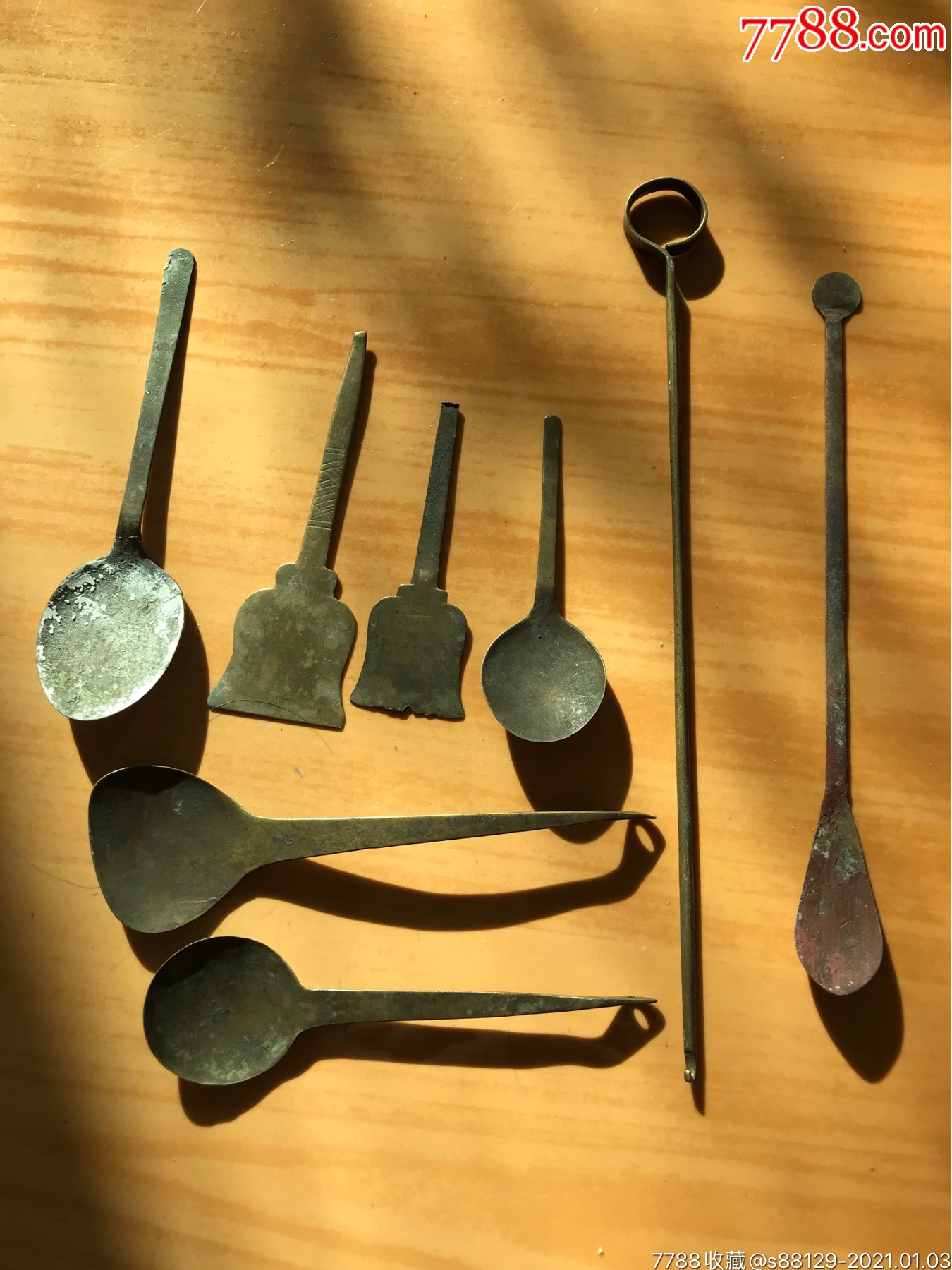 铜香灰铲铜勺铜钩针古董古玩杂项收藏药勺