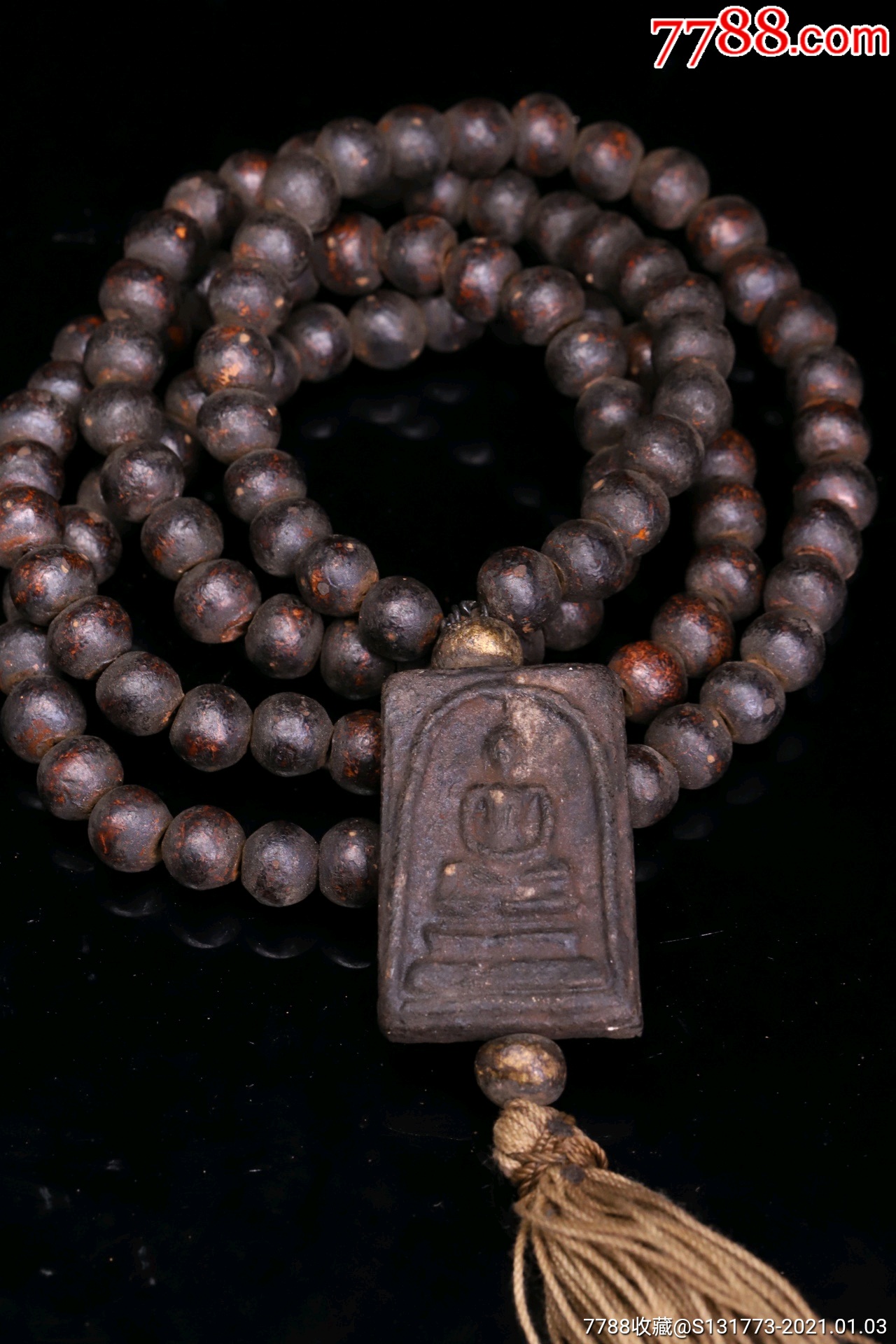 香灰佛珠108颗带崇迪佛牌老香灰佛珠108颗带崇迪佛牌珠子直径0.8㎝总
