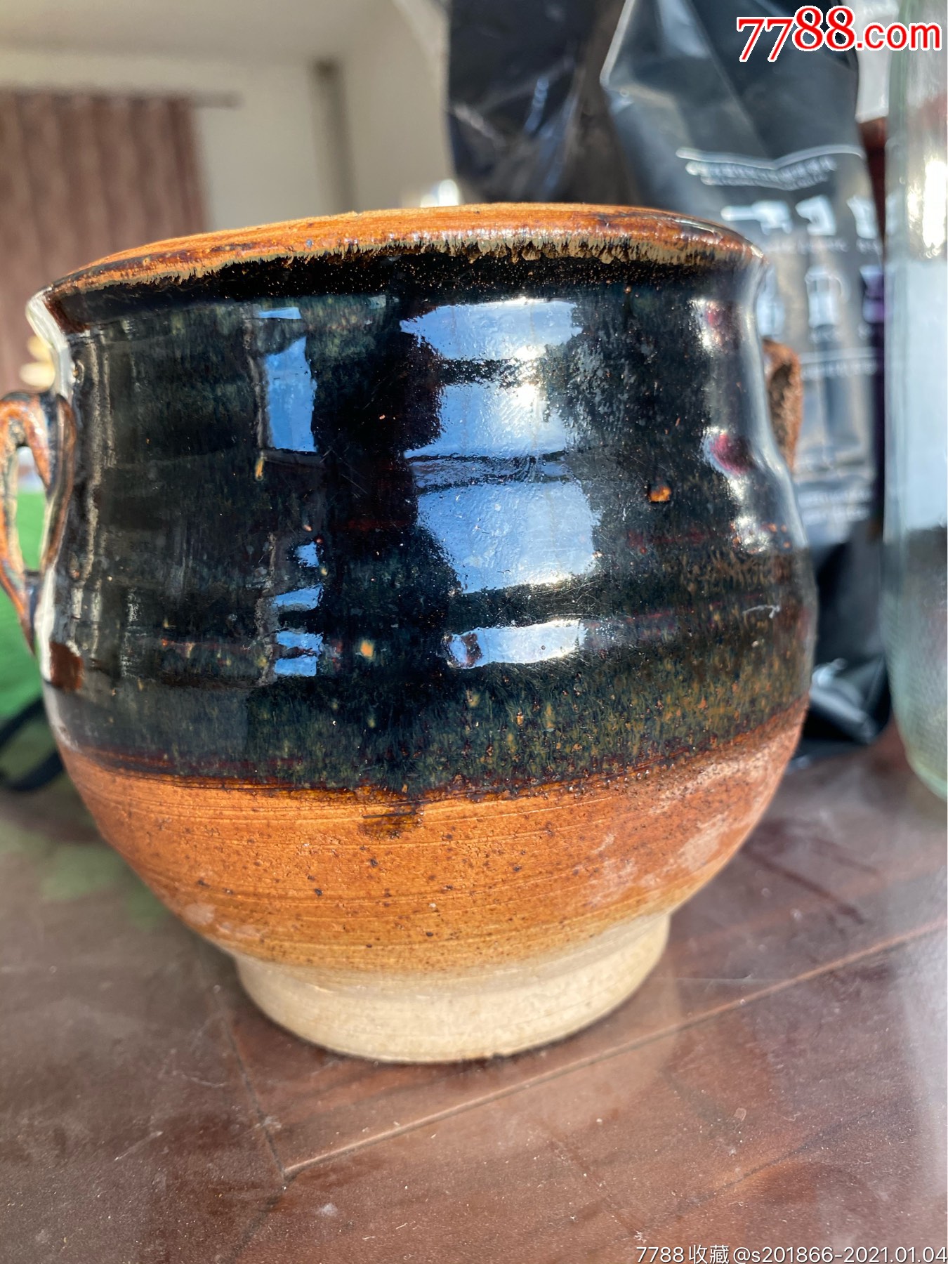 磁州窑山西窑口酱油色双系罐子_酱釉瓷/紫金釉_第1张_7788钟表收藏