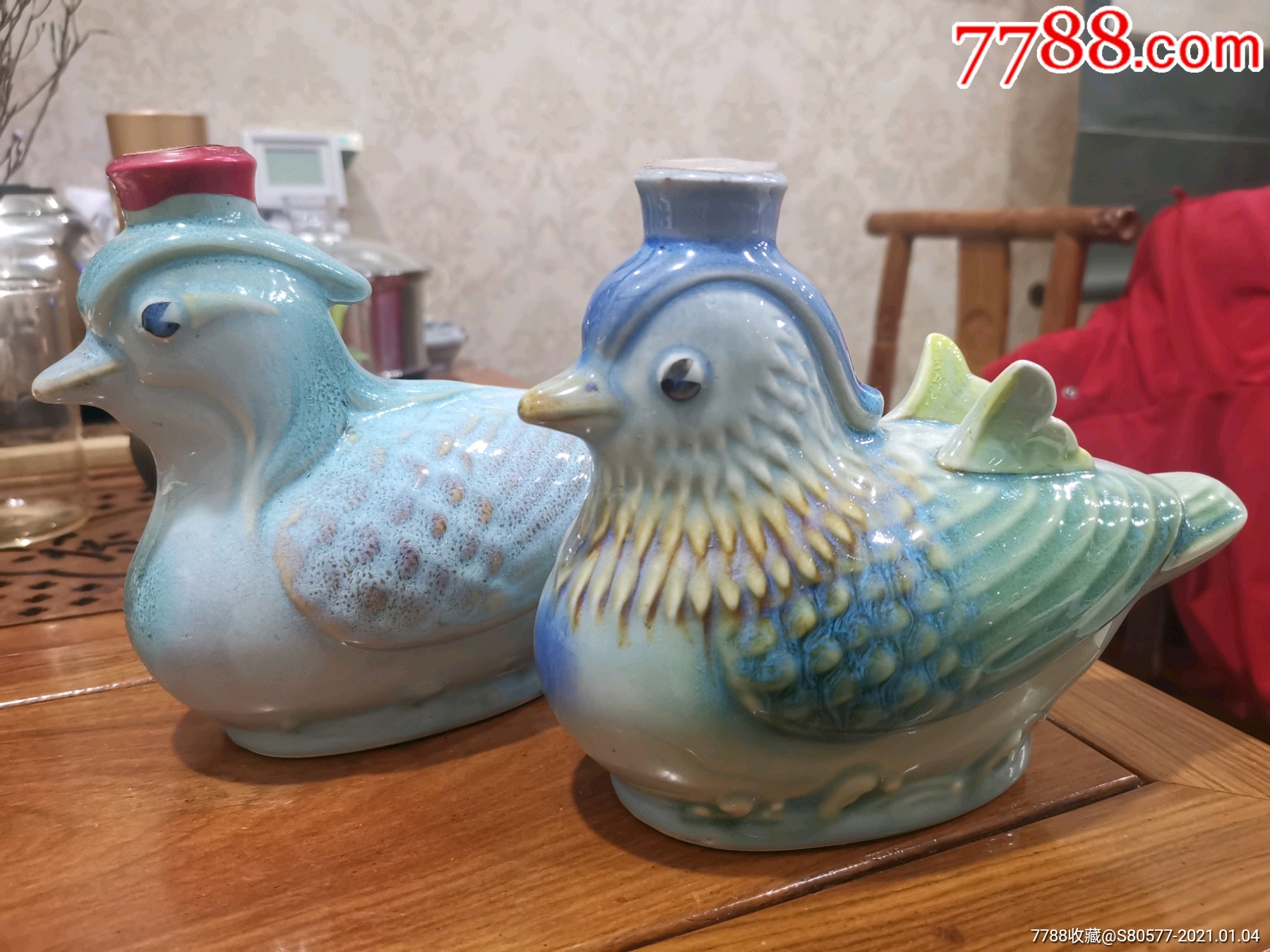 【彩瓷鸳鸯酒瓶】河南禹县钧瓷一厂80年代出品,国家工艺美术大师