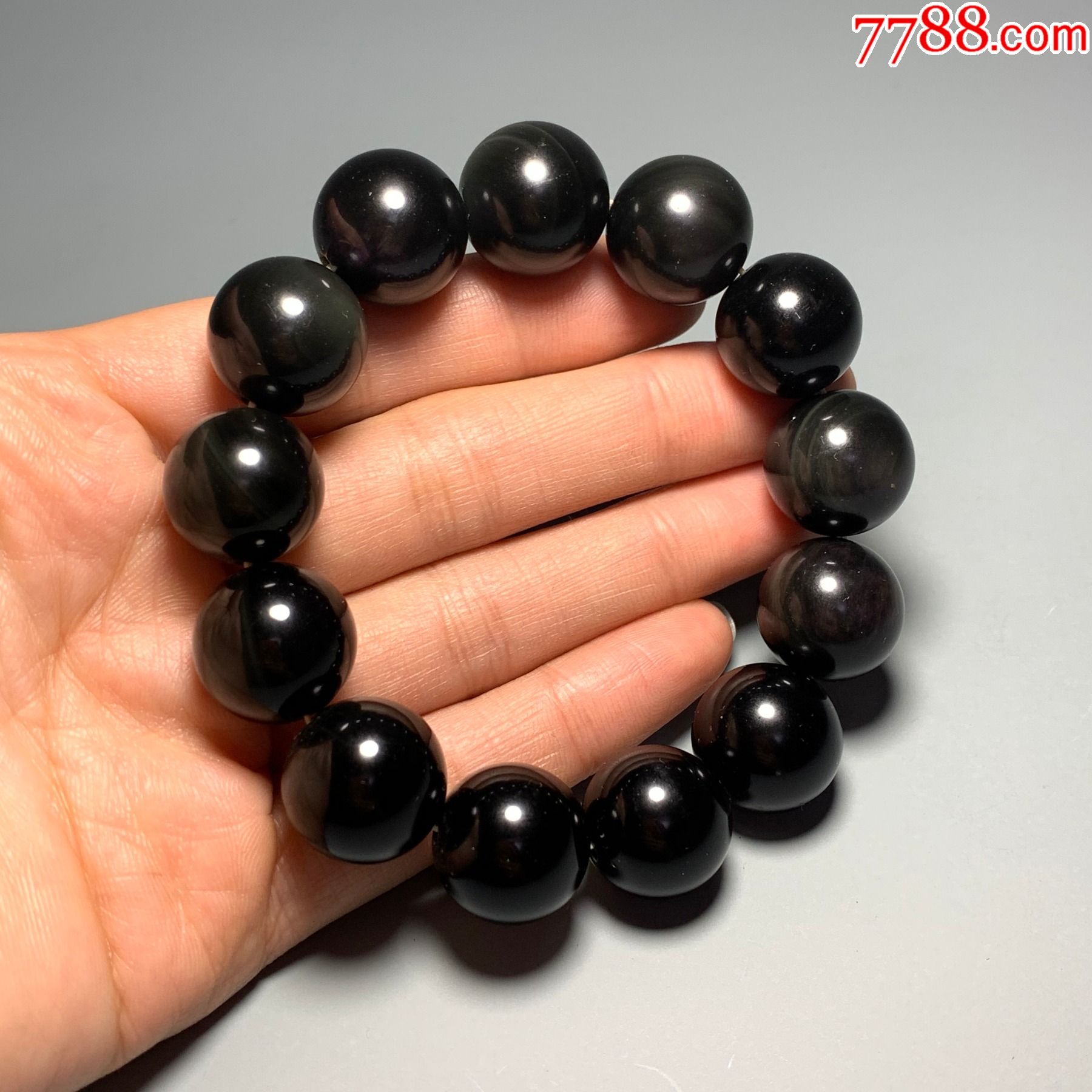 天然黑曜石佛珠手串牛年本命年金曜石手链