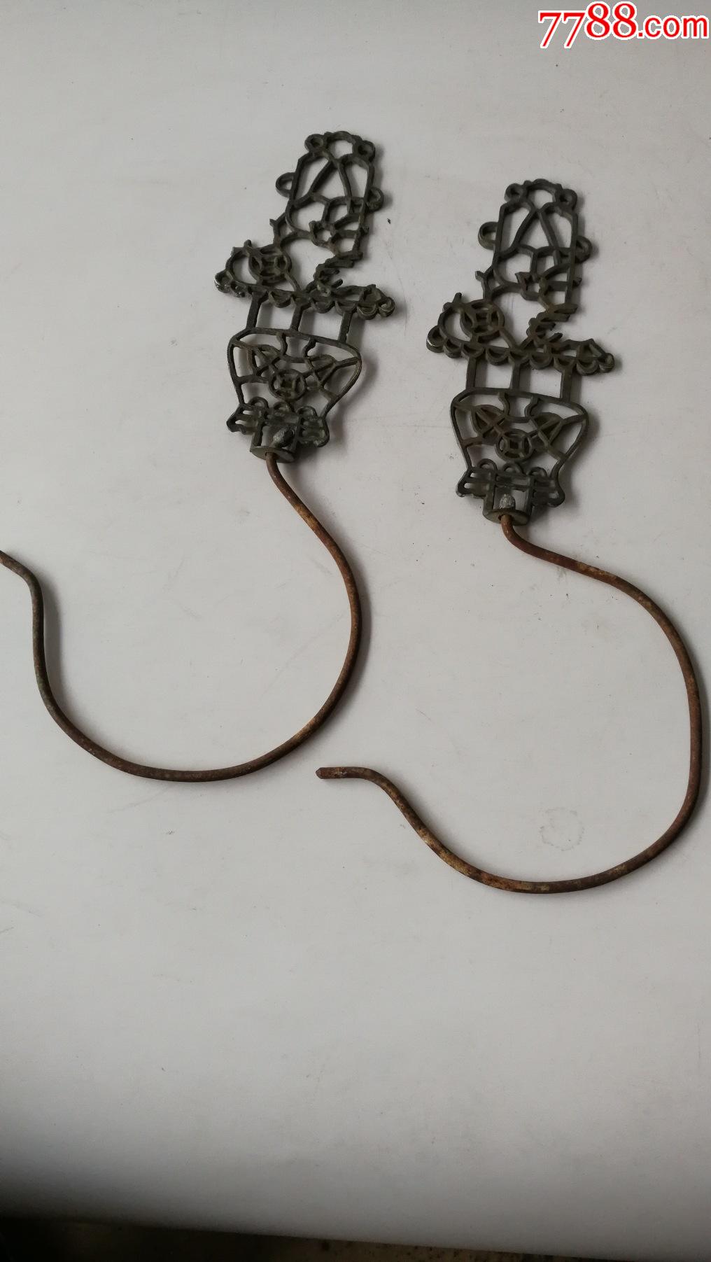 清末民国黄铜镂空花篮门帘帐钩一对民俗真品老货完好