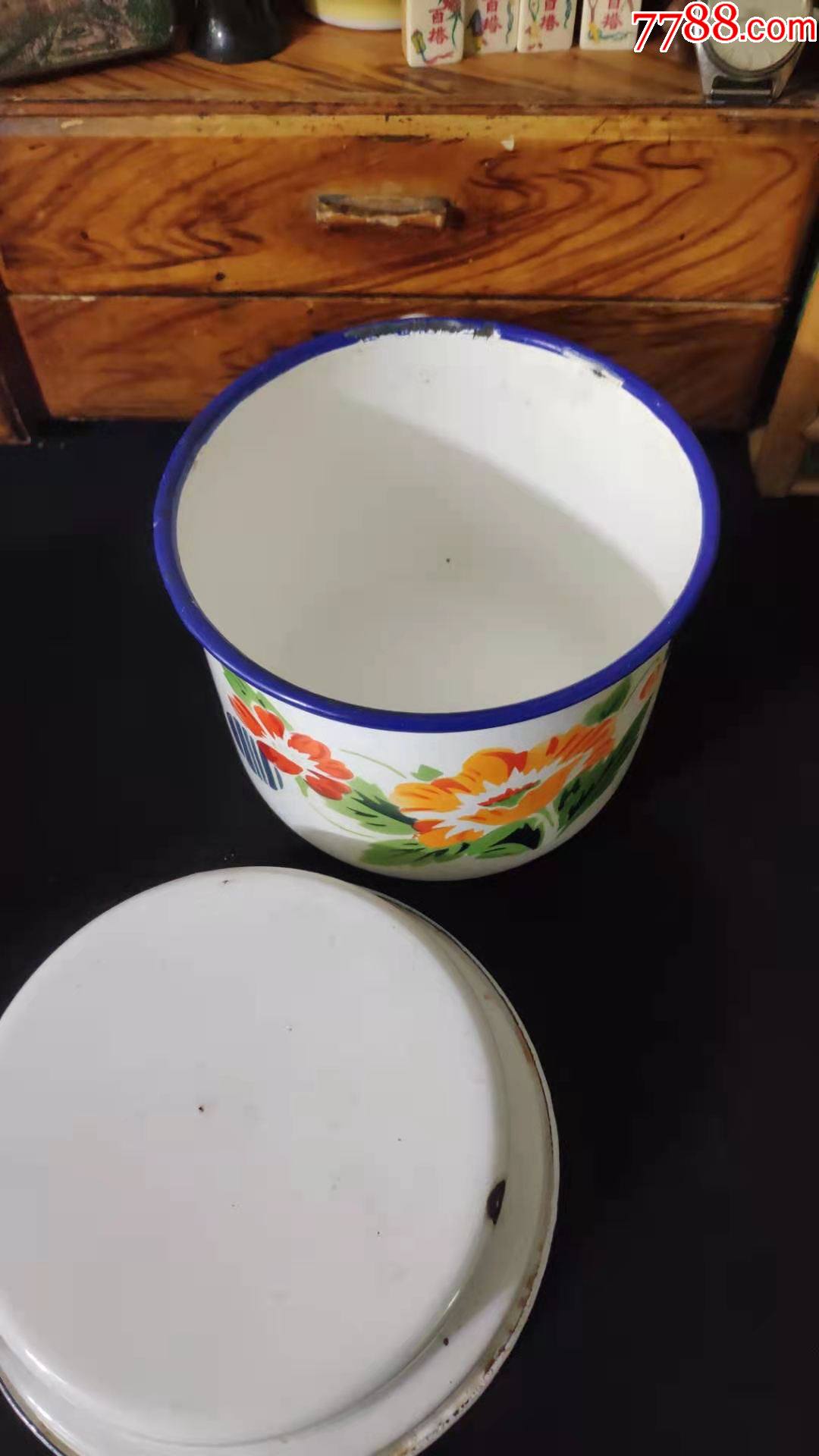 上世纪60-80年代沈阳建设牌花卉图案烤瓷搪瓷饭缸民俗老物品.