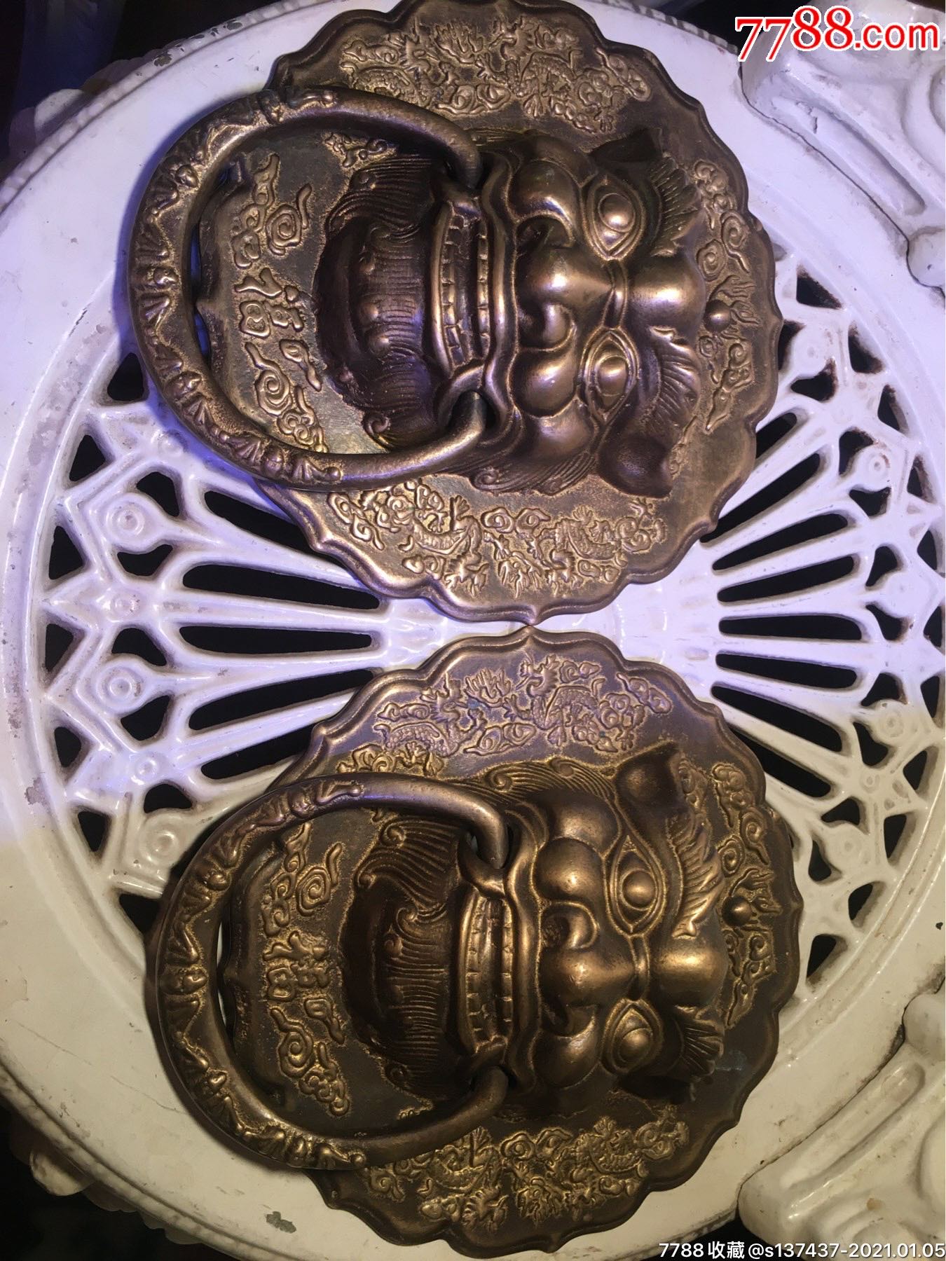 纯铜镇狮门环一对
