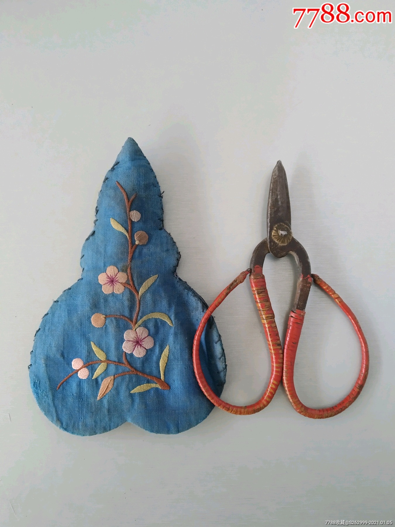 老绣品剪子套,老刺绣,小剪刀_其他布艺品_图片收藏_回收价格_7788老酒