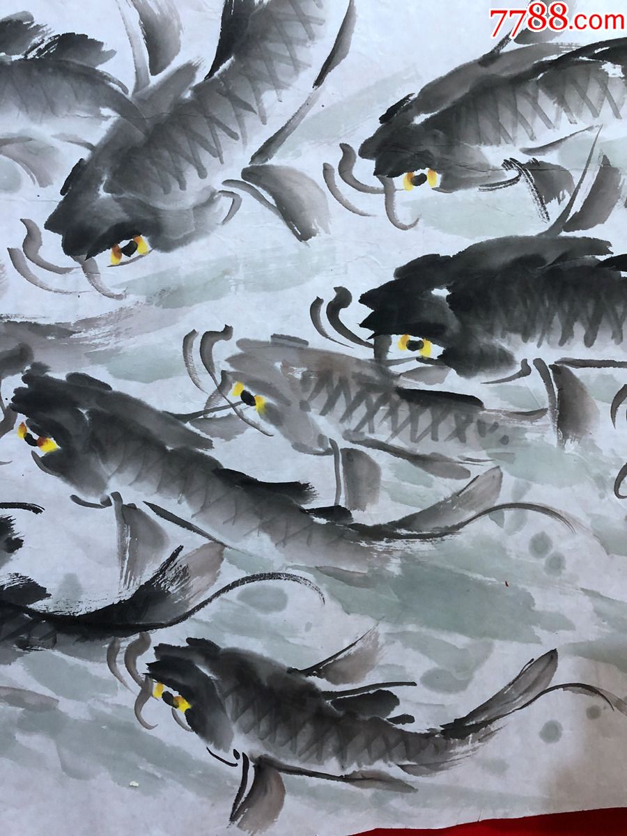 书画10288著名画家周仁辉马兰坤花鸟画锂鱼图约24平尺