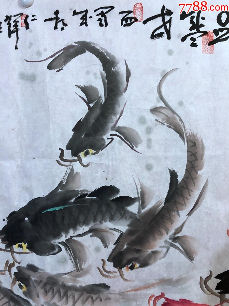 書畫10292著名畫家周仁輝馬蘭坤花鳥畫鋰魚圖約24平尺