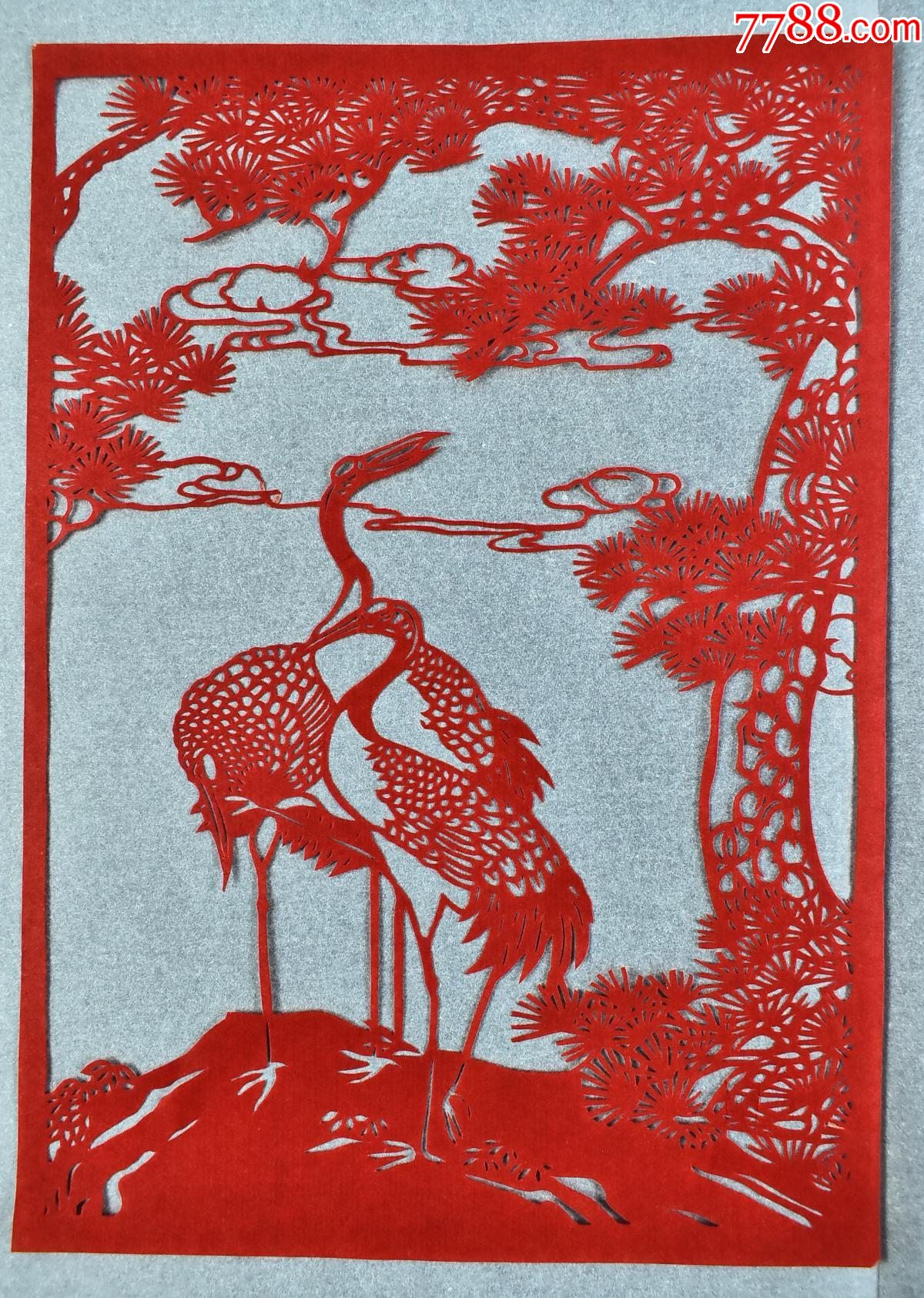 (丙7193)《中国扬州剪纸—松鹤延年》原护封4张全单色剪纸松鹤图案