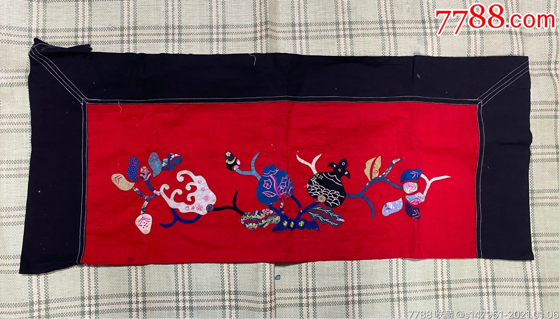 刺绣花布手绣石榴佛手二手旧货怀旧收藏道具