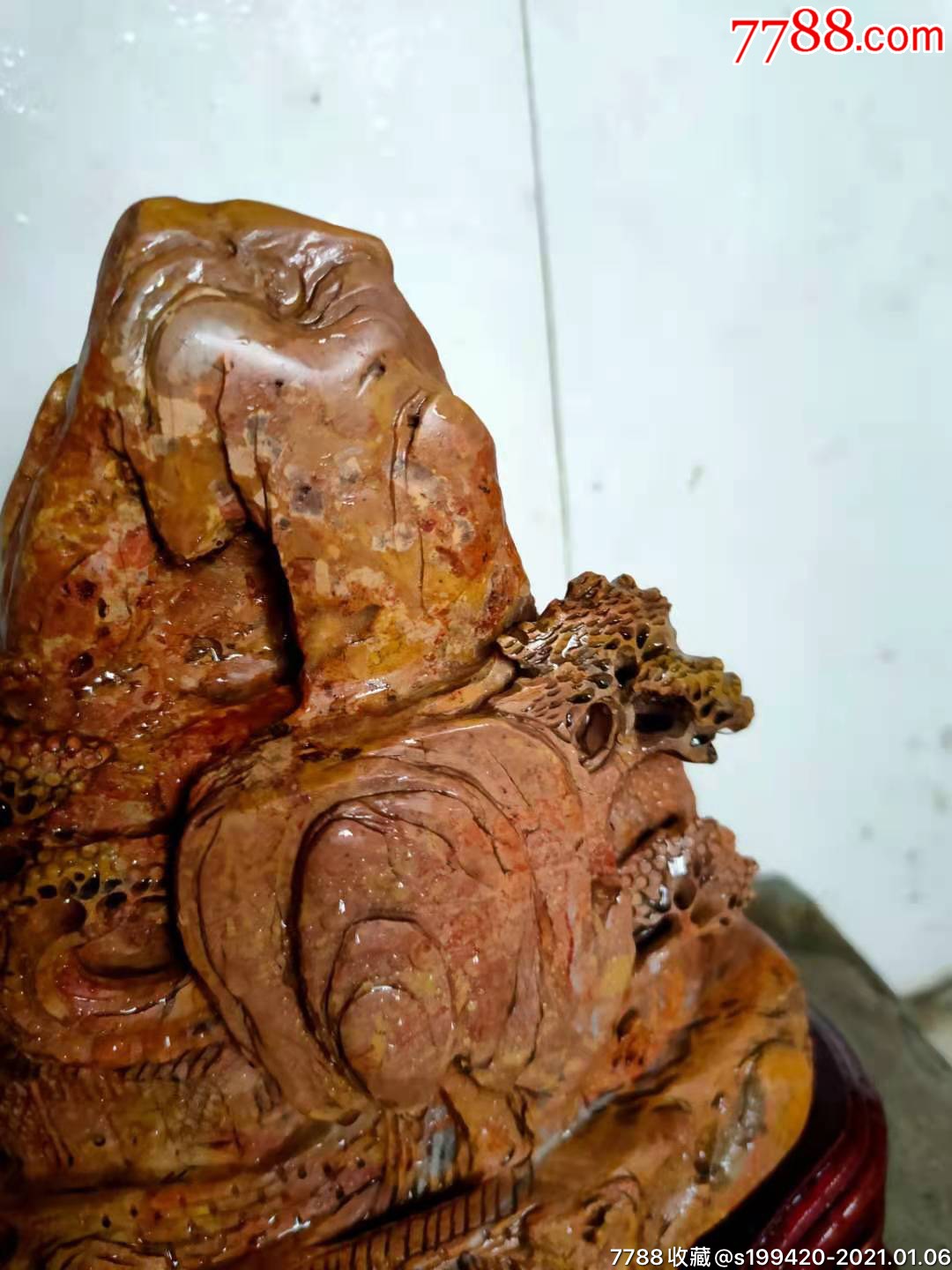 红丝石摆件,雕刻松下楼台,山峰重叠,精美漂亮,收藏佳品,包真.