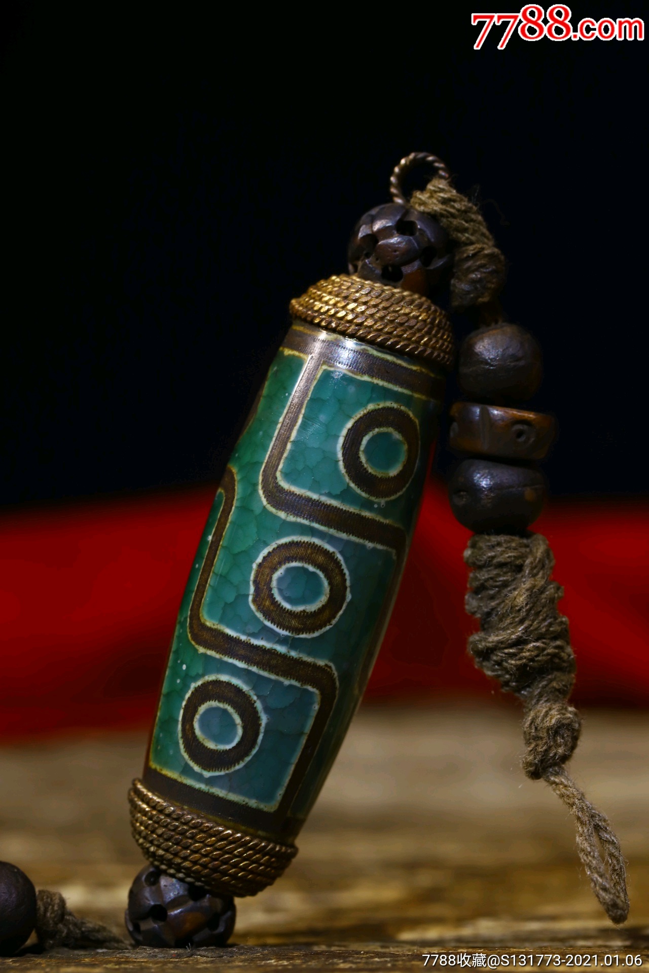 藏地缠丝玛瑙天珠吊坠护身天珠天然玛瑙纯手工掐丝老天珠高8㎝直径1.