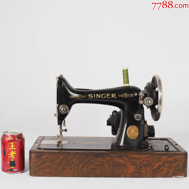 1932年英国工业风古董胜家singer老式机械电动缝纫机带箱未测试