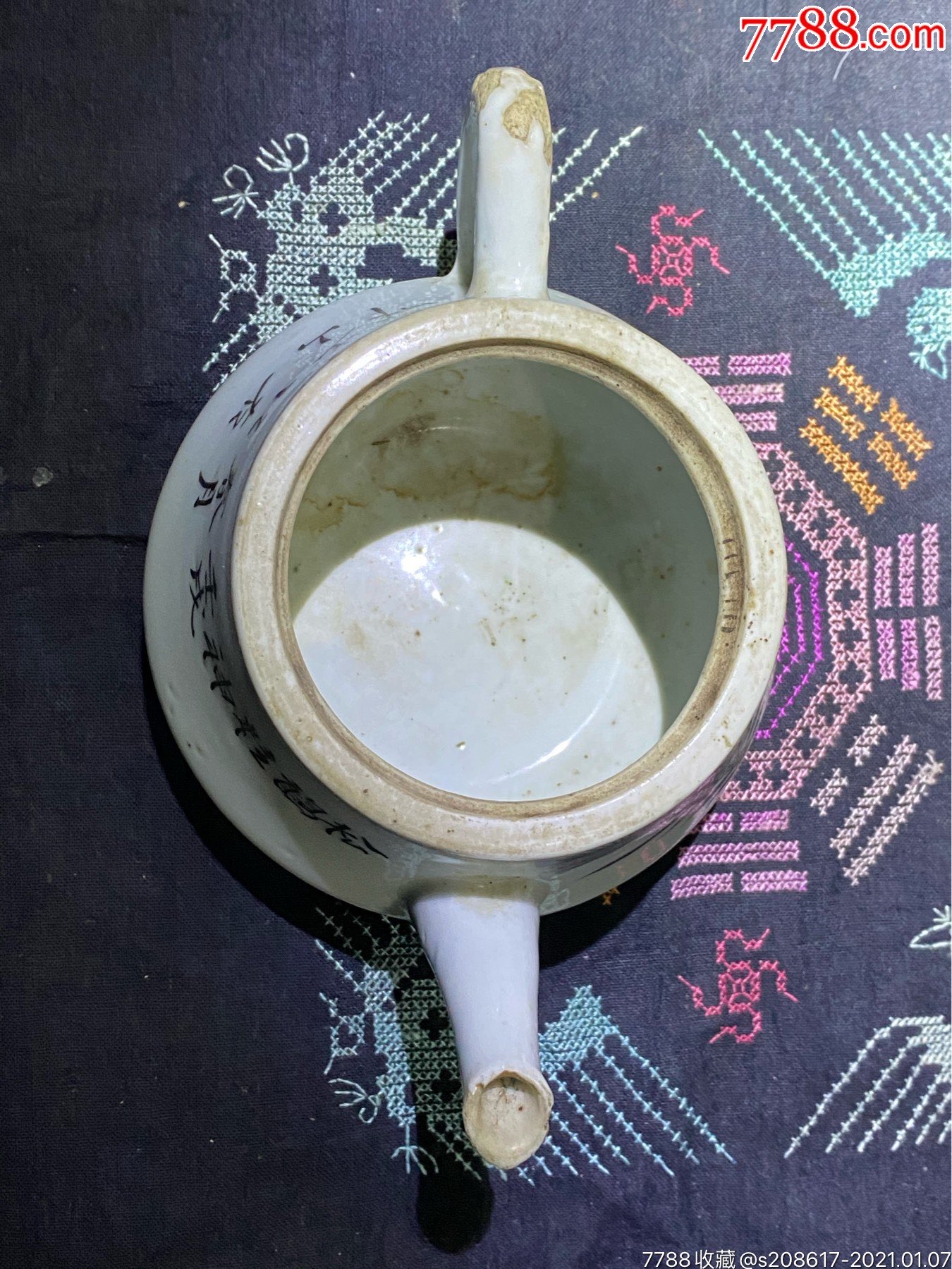 民国(墨彩钟形壶)松鹤精神茶壶名家少山作品