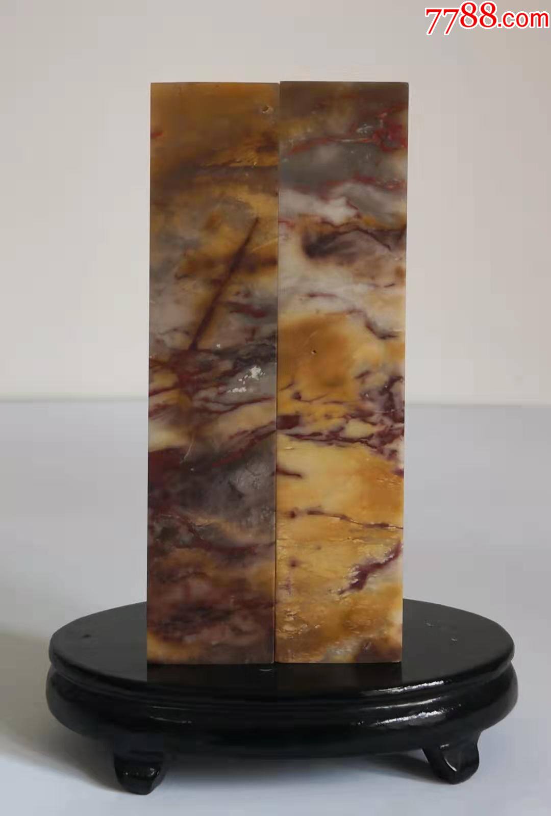 巴林冻石对章——红花_巴林石_产地图片_收藏价值_7788奇石收藏