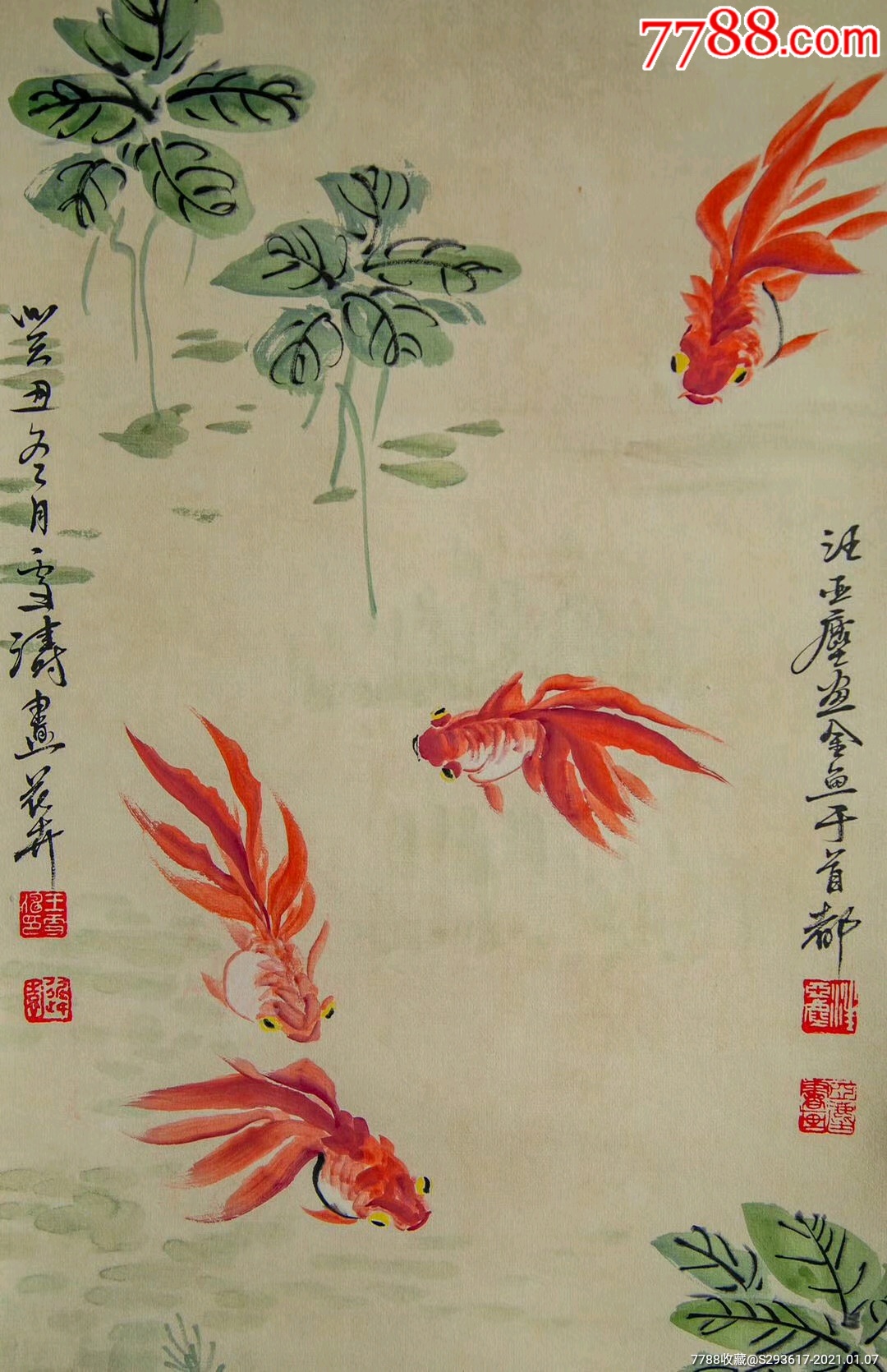现代著名画家擅画花鸟鱼虫尤画金鱼著称于国-花鸟国画原作-7788书画网