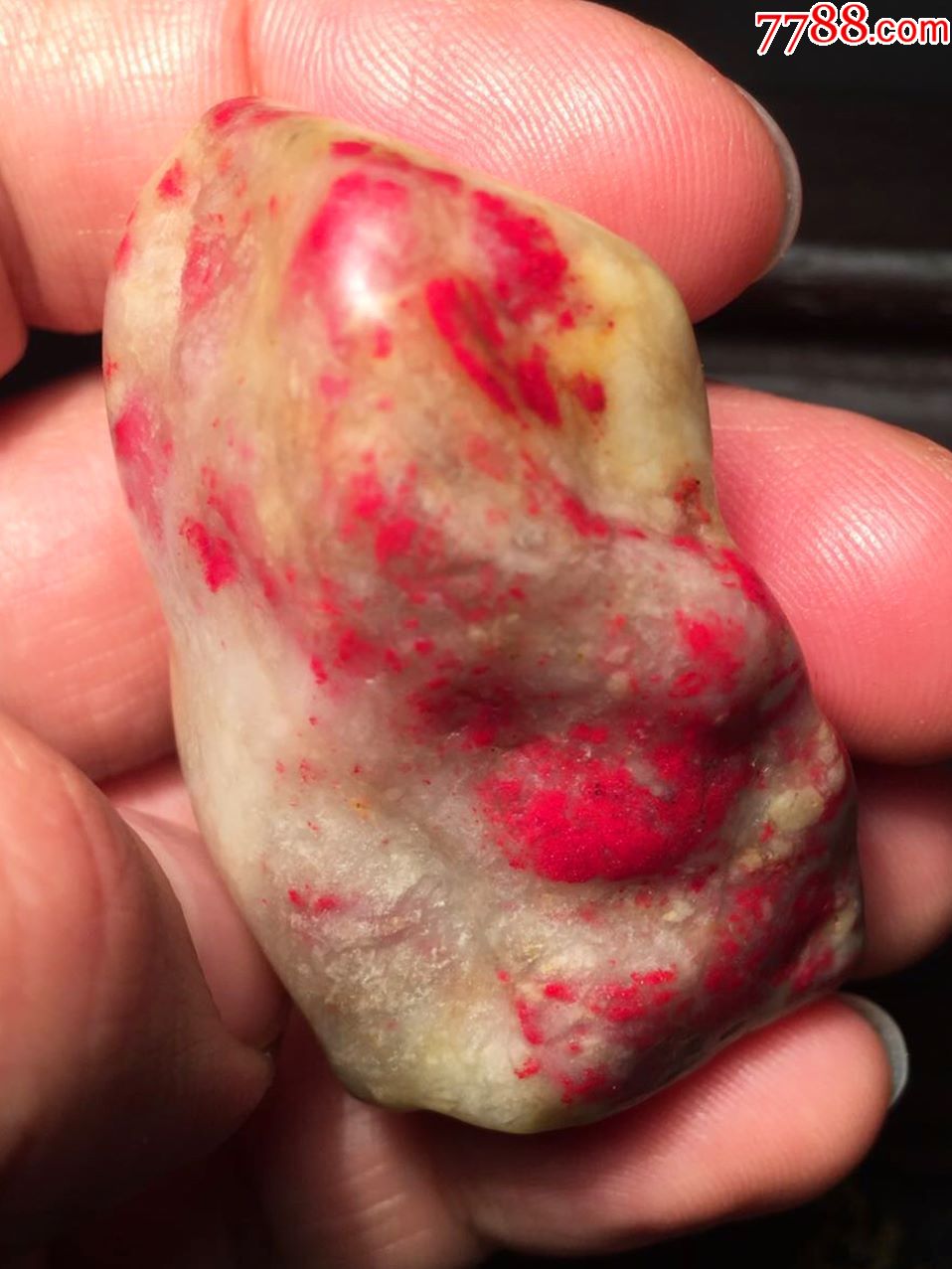 昌化鸡血石羊脂白玉冻挂件印章料(血鲜红,软地,手工好刻!