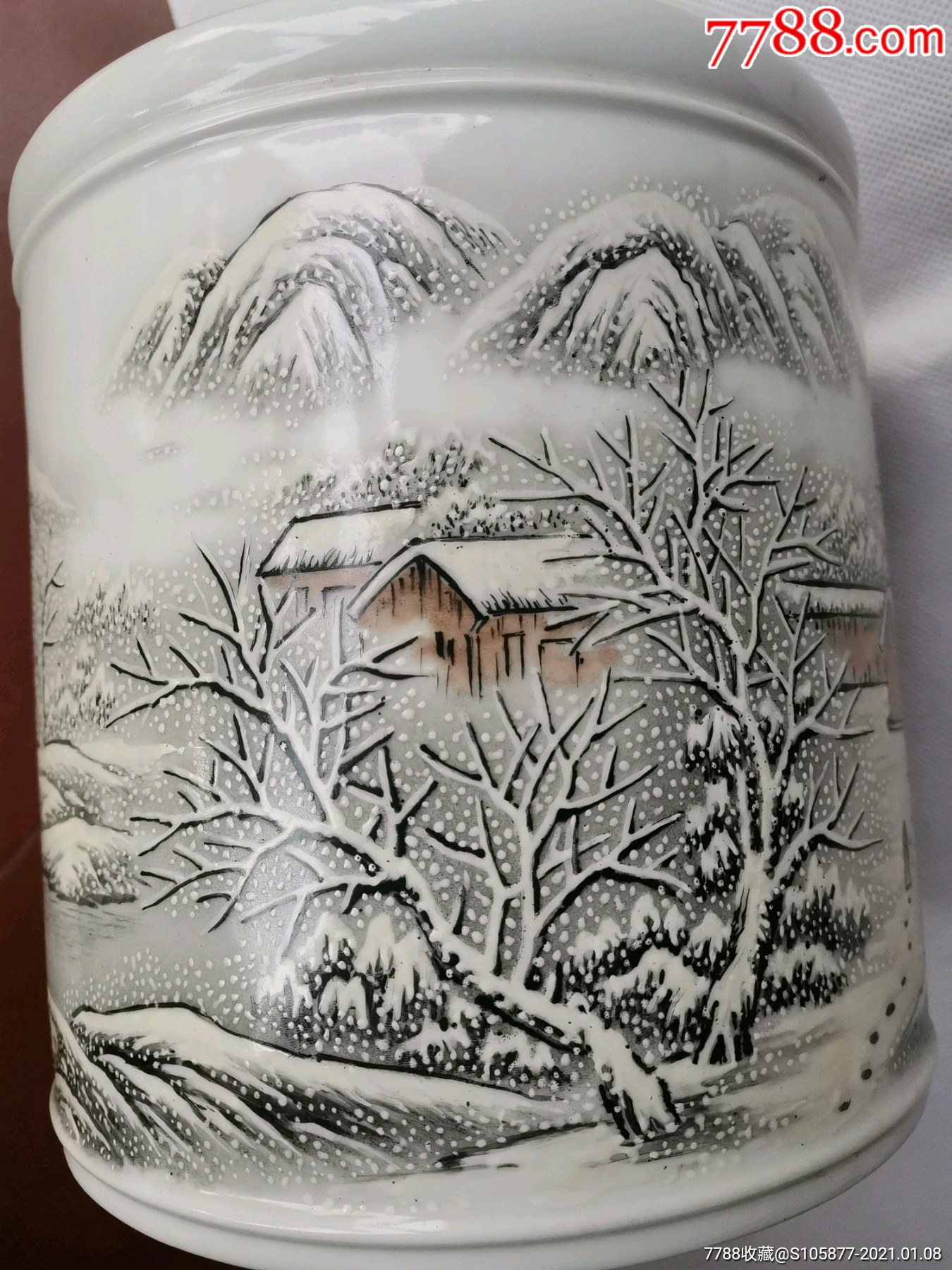 2006年景德鎮高級工藝美術師高錦平創作的雪景山水紋100件筆筒-筆筒