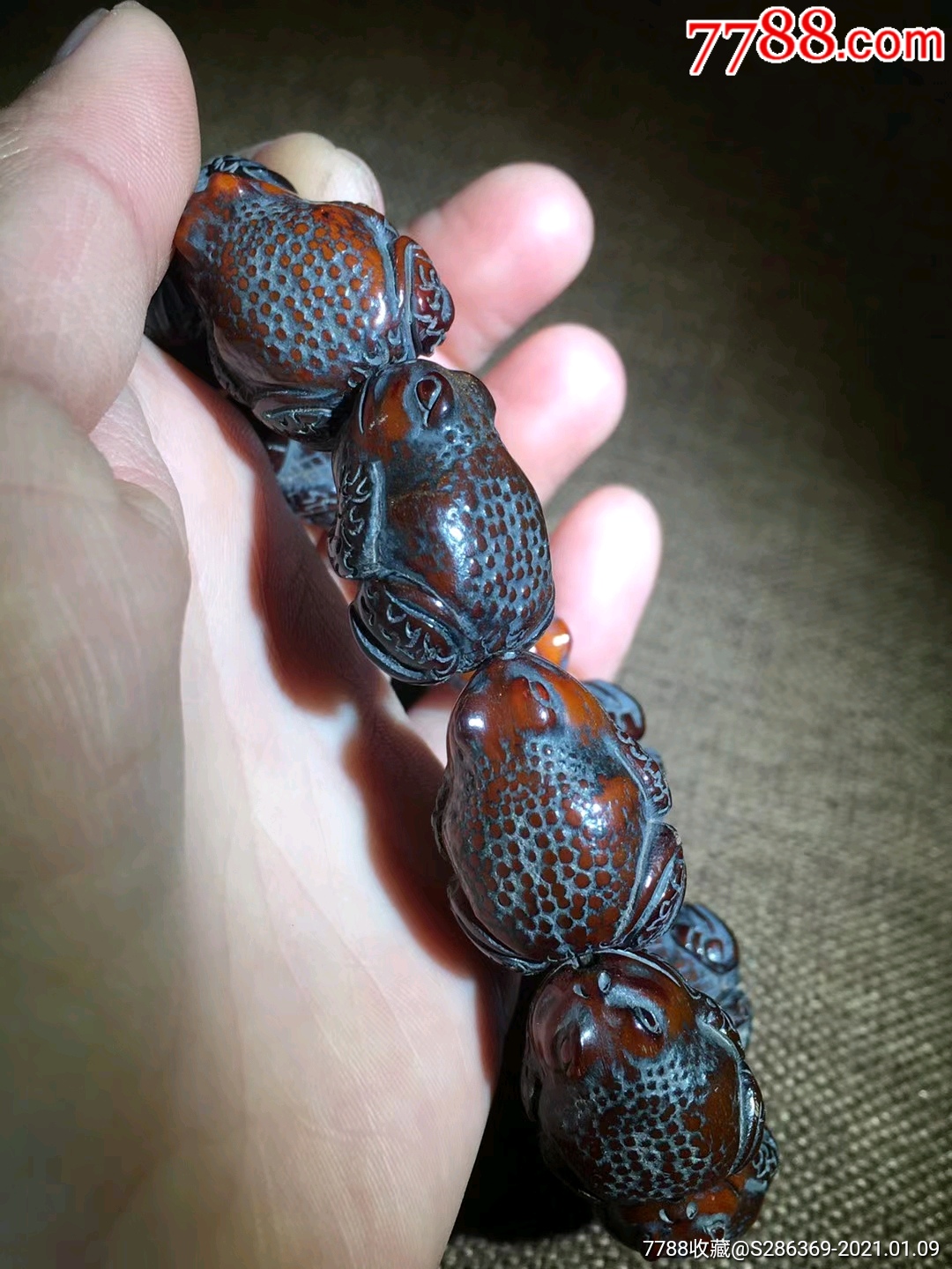 牛角雕刻青蛙"呱呱来财"手链,不议价