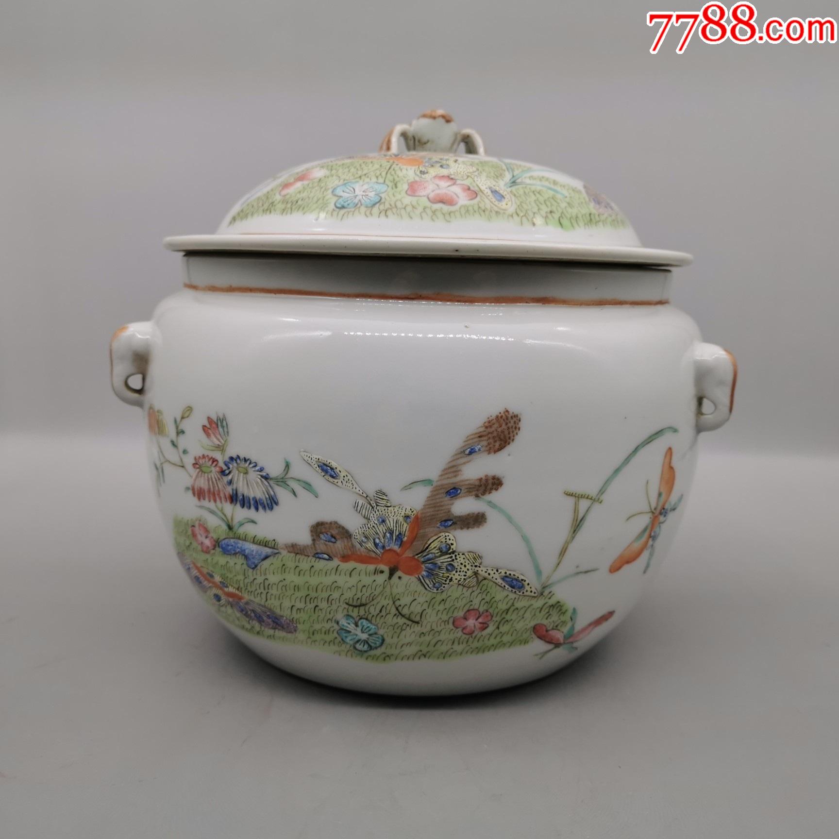 粉彩花卉四系罐