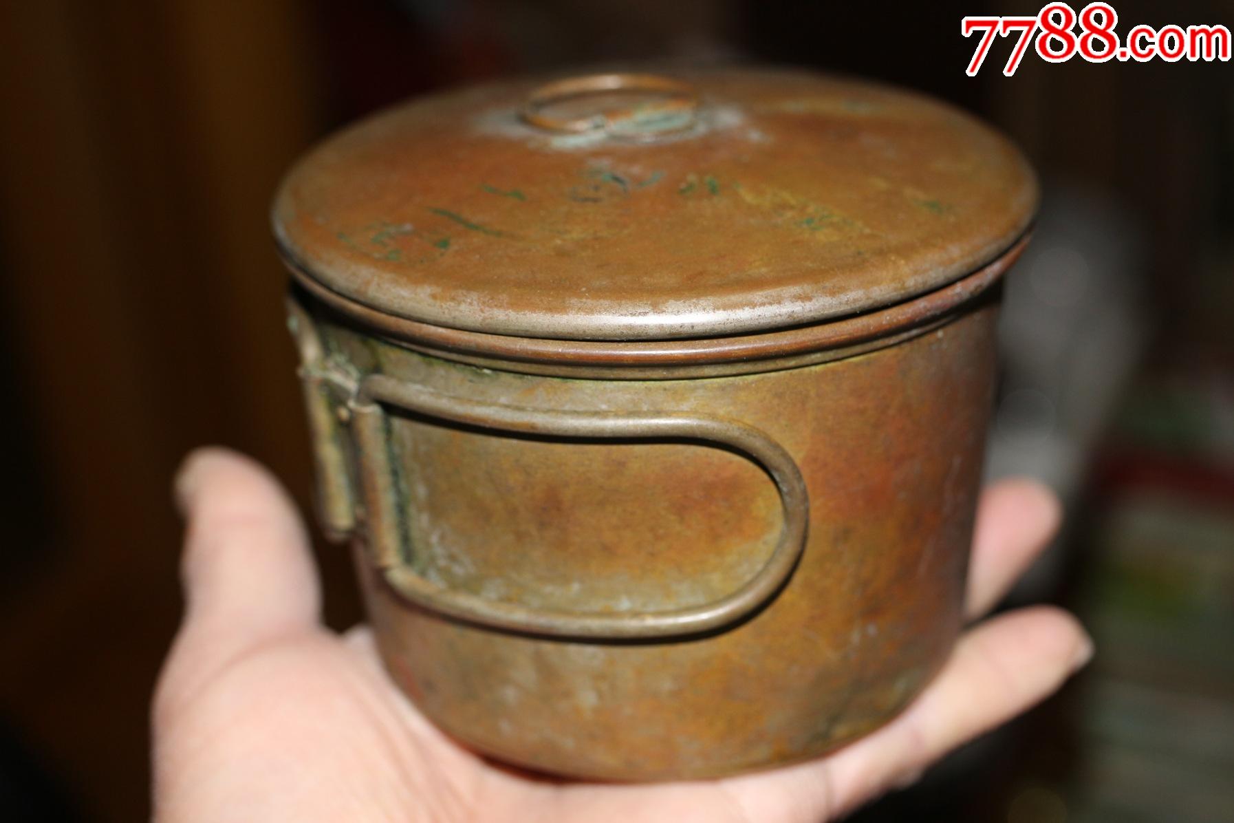 二三十年代迷你折叠把柄小铜锅铜饭盒炊具怀旧老物件