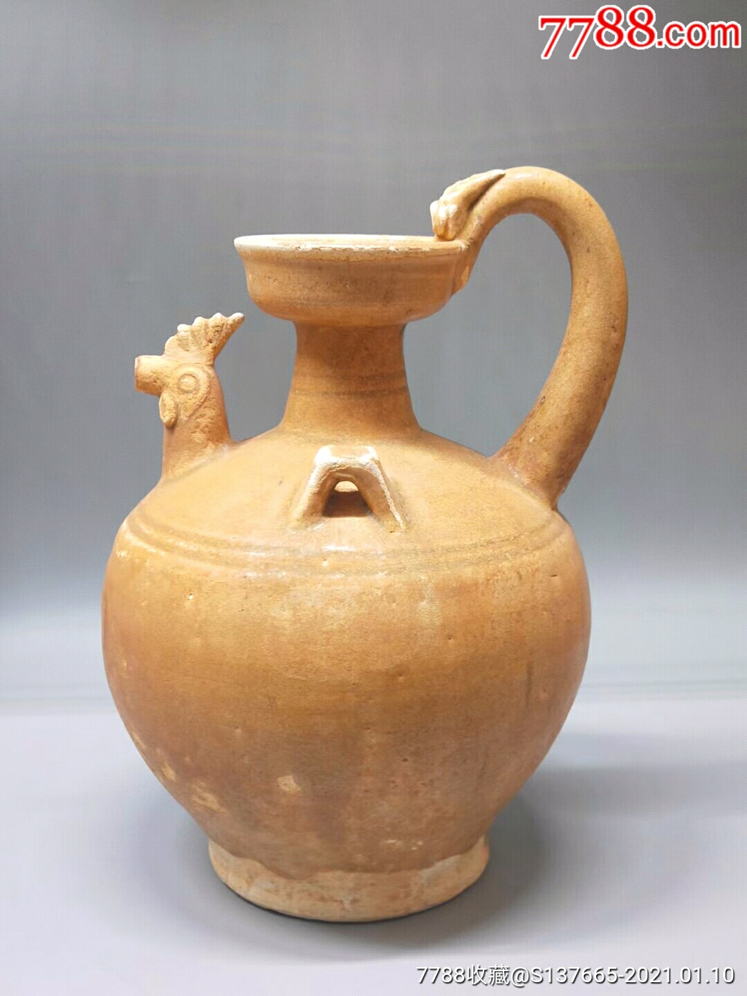 唐代黄釉鸡首壶