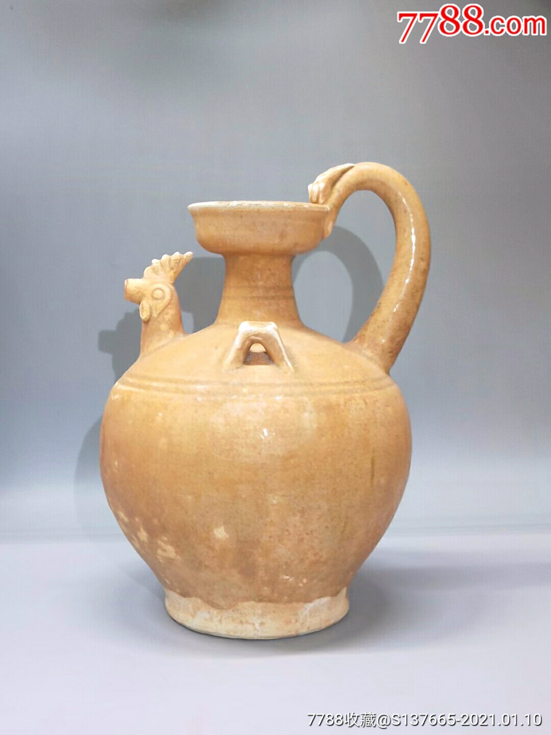 唐代黄釉鸡首壶