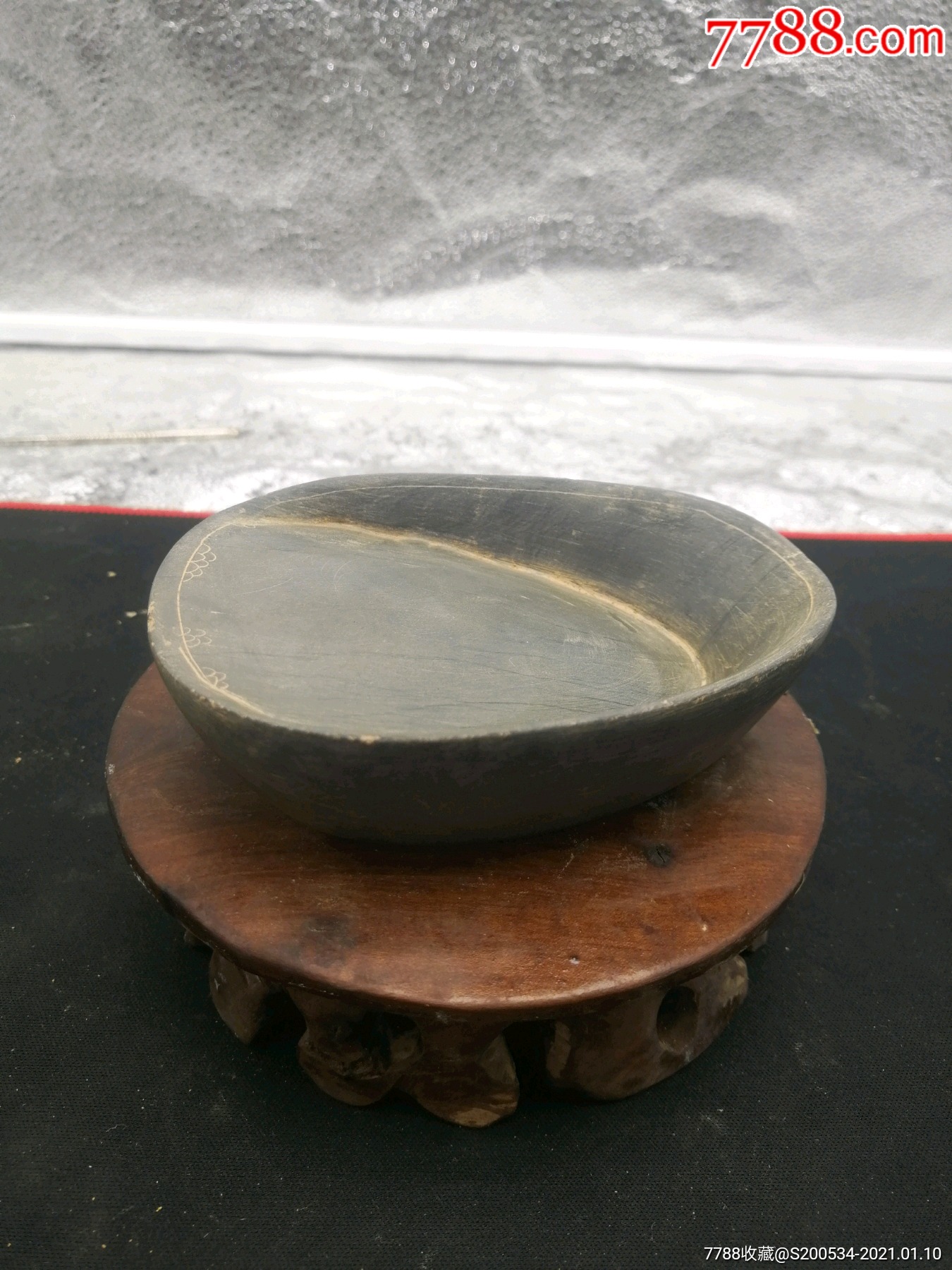 砚台古玩古董礼品书法唐代收藏马蹄砚唐黑石马蹄砚全品,文房茶室