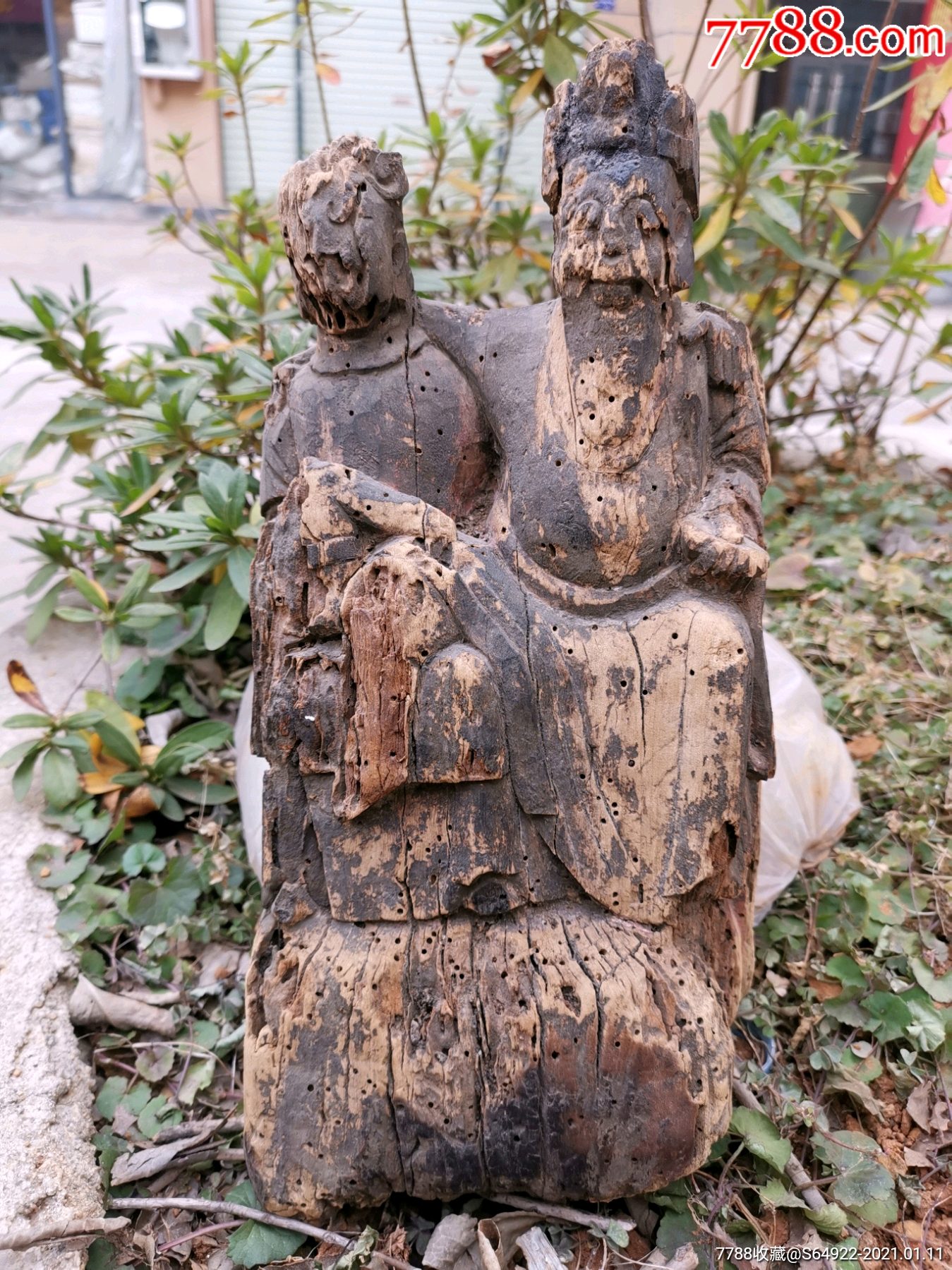 明代木雕合和二仙造像