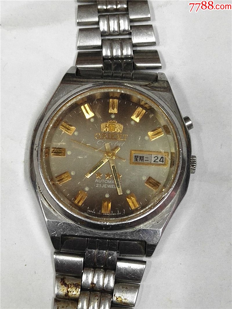 茶色双色盘日本双狮全自动双日历男机械表机芯46943