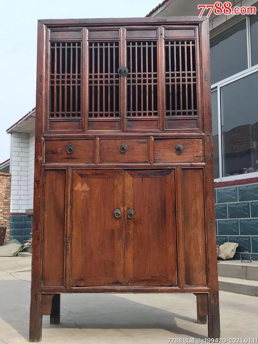 清代松柏木书柜全品原装上门花格窗棱文房雅器书房必备