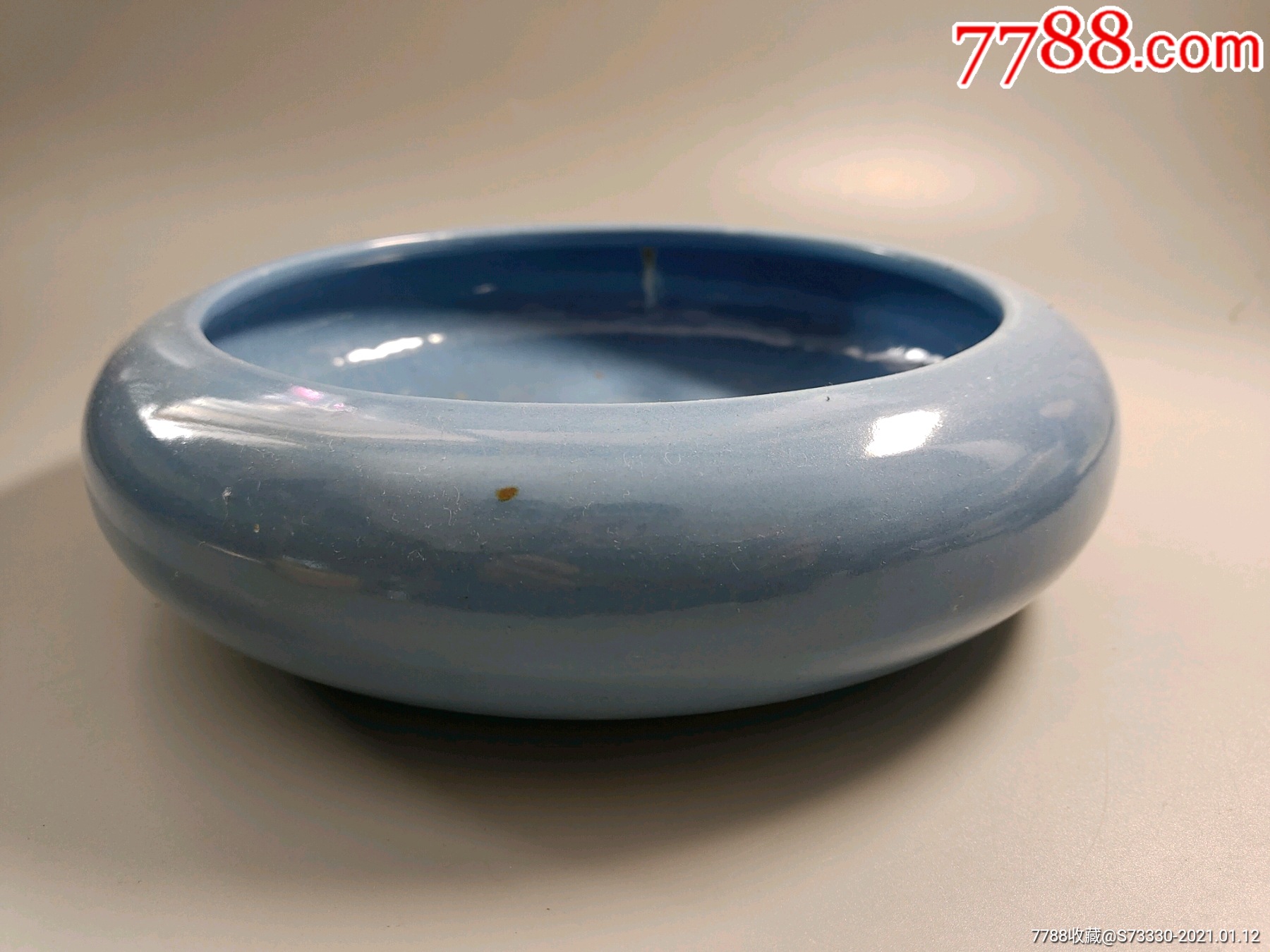 80年代美陶天蓝釉笔洗水仙盆