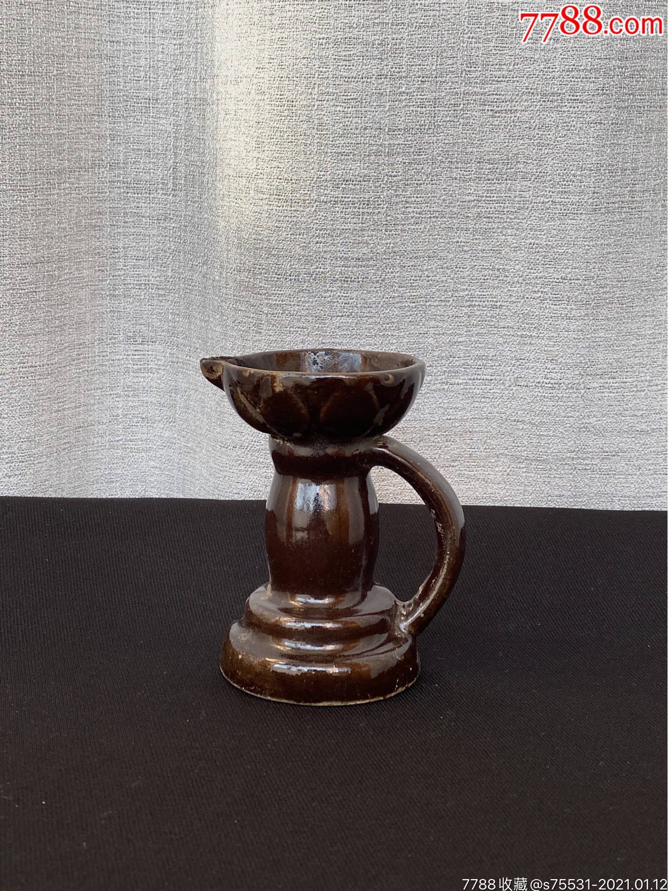 60年代淄博窑黑釉老油灯