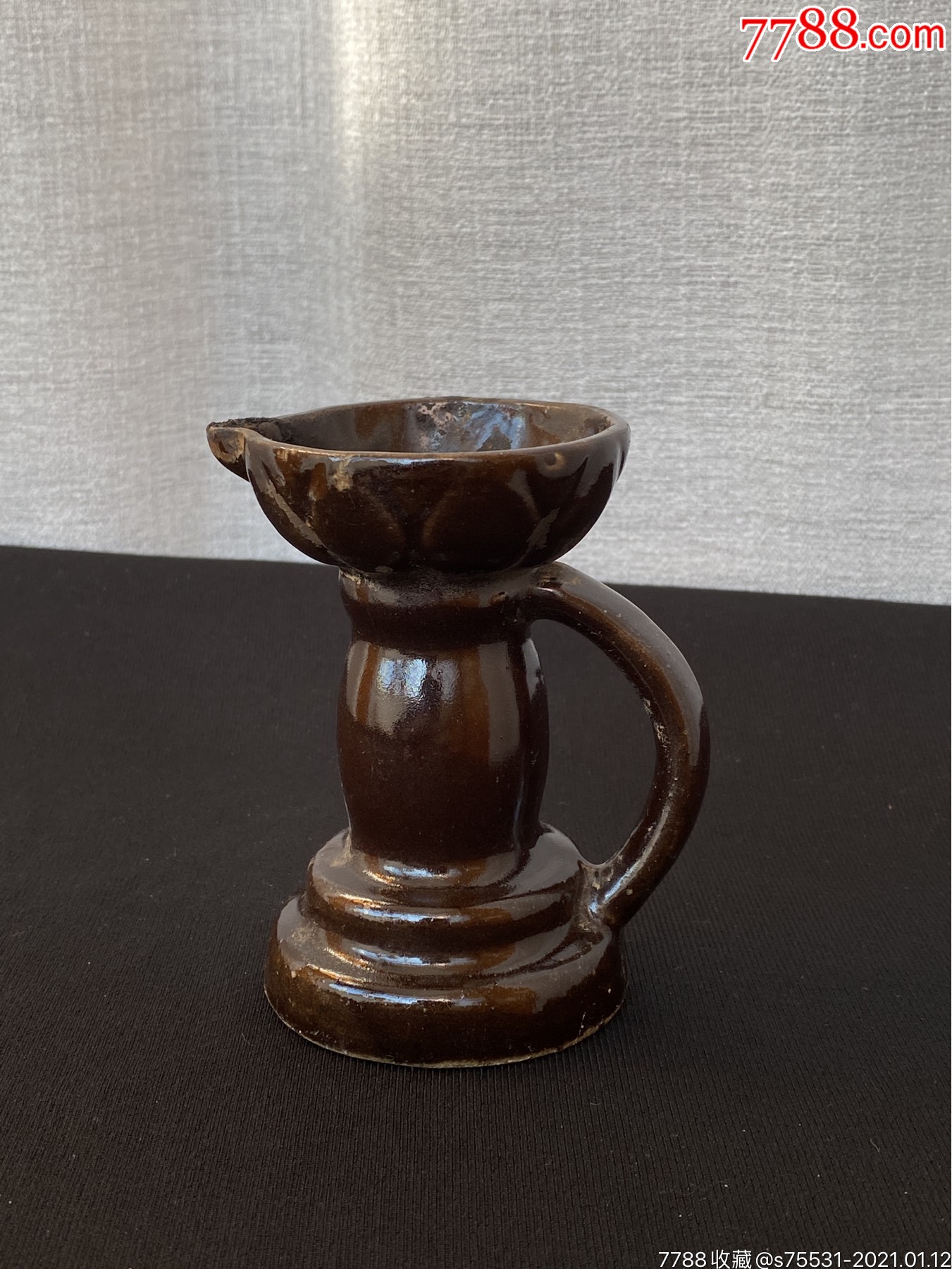 60年代淄博窑黑釉老油灯