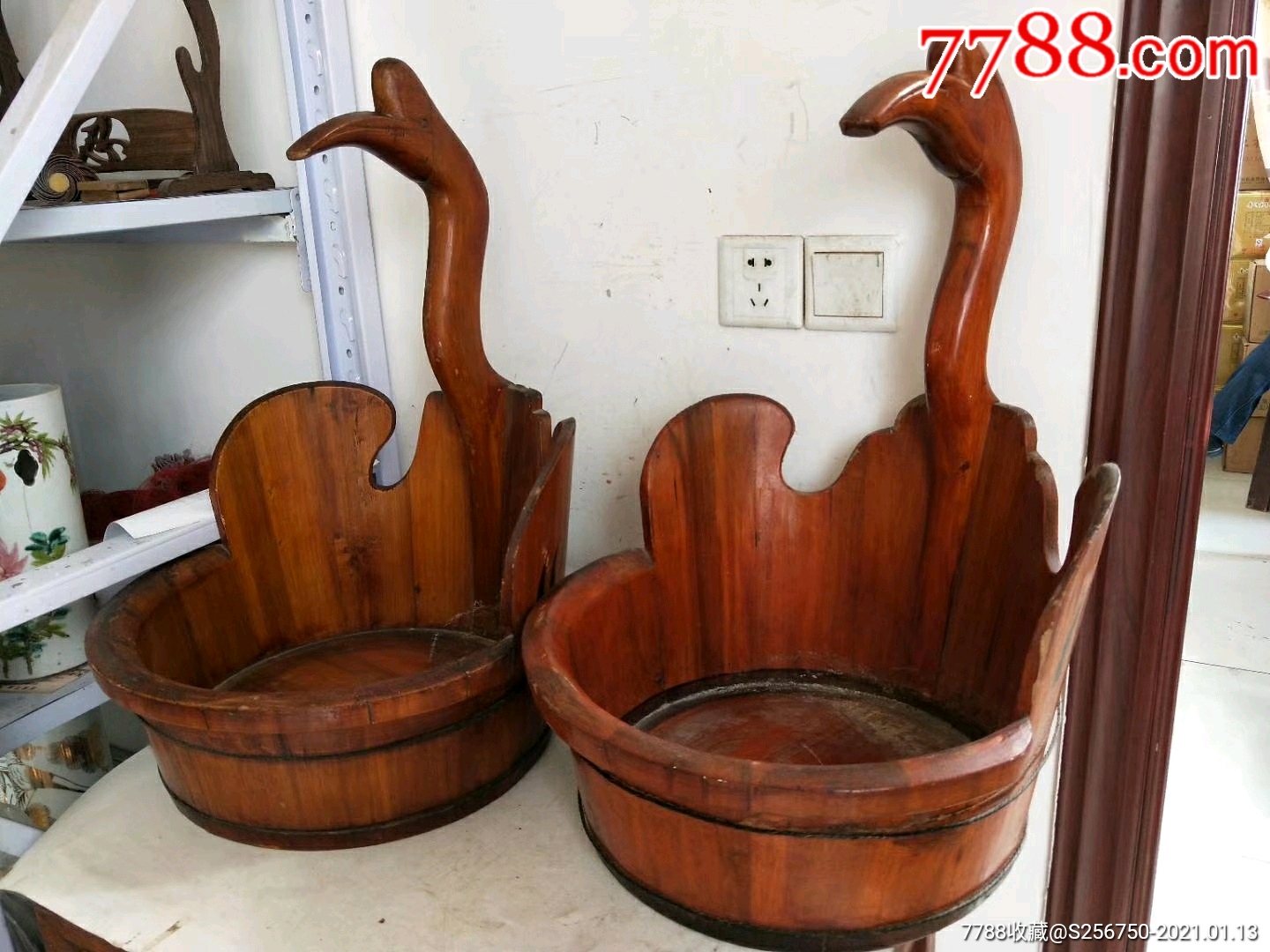 下乡收柏木鹅头样洗脚盆一对完整全品特价出_木桶/木盆_图片收藏_回收