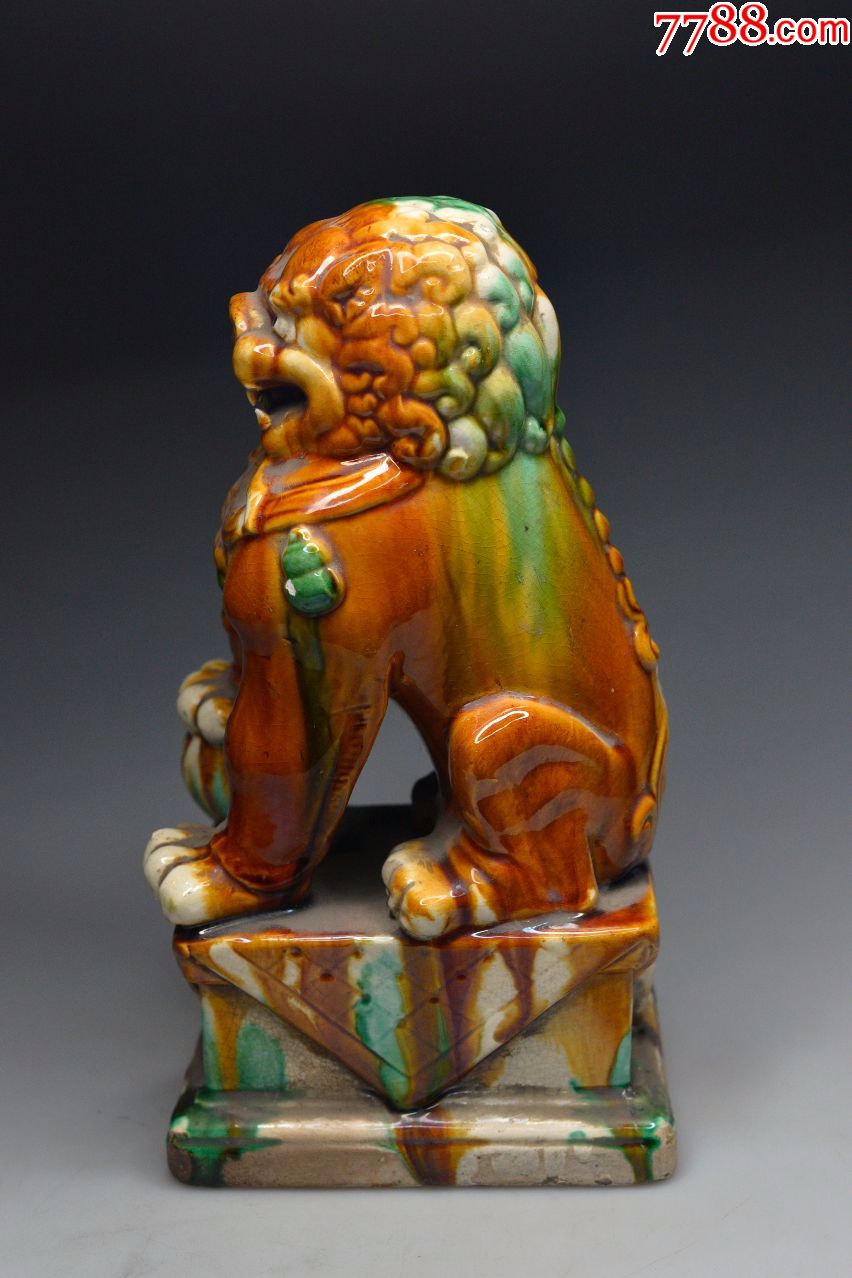 7080年代瓷器狮子精品素三彩绣球古董收藏明清老瓷塑瓷雕塑瓷兽