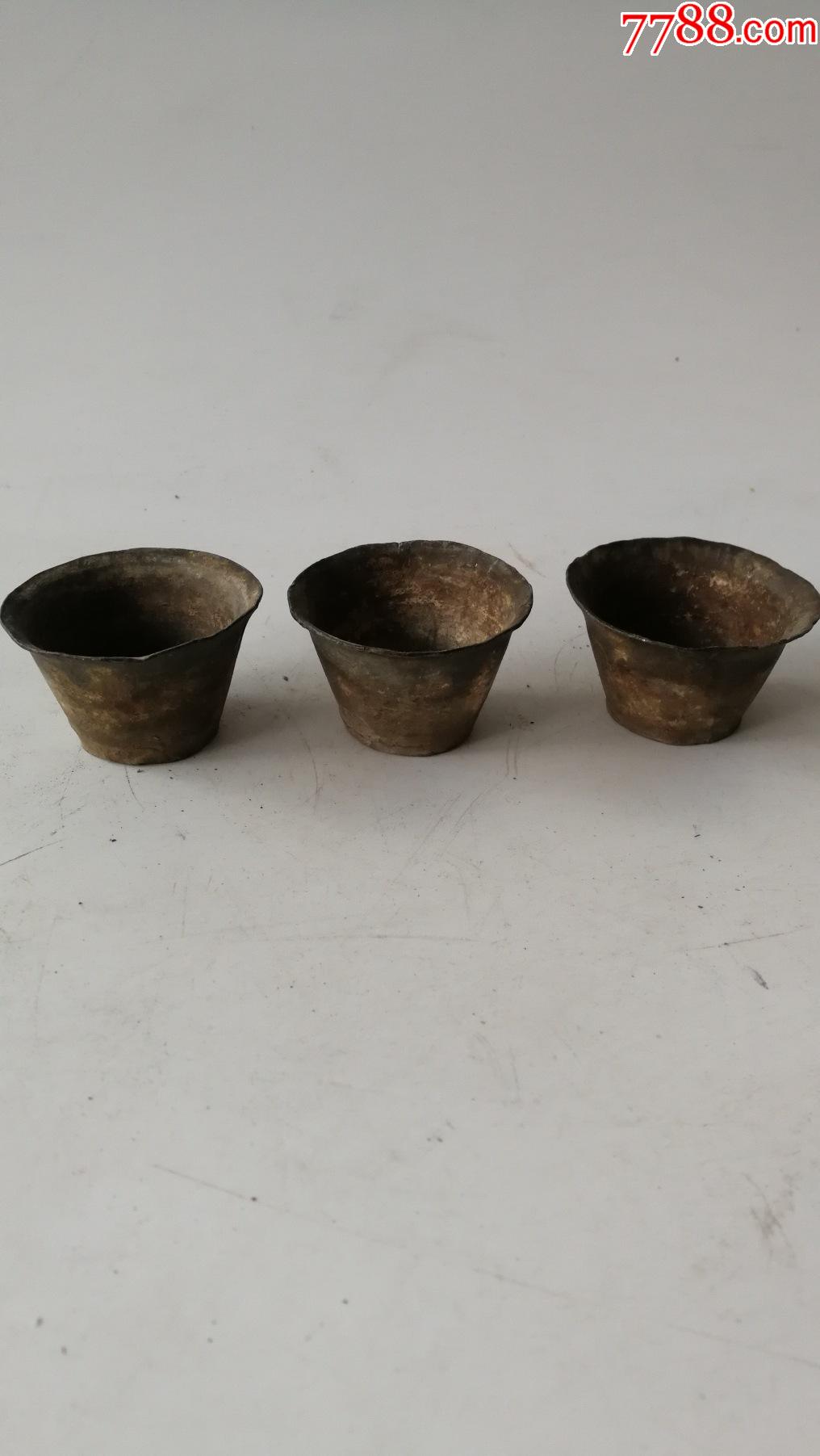 清末民国祭祀锡酒杯一套3个民俗真品老货
