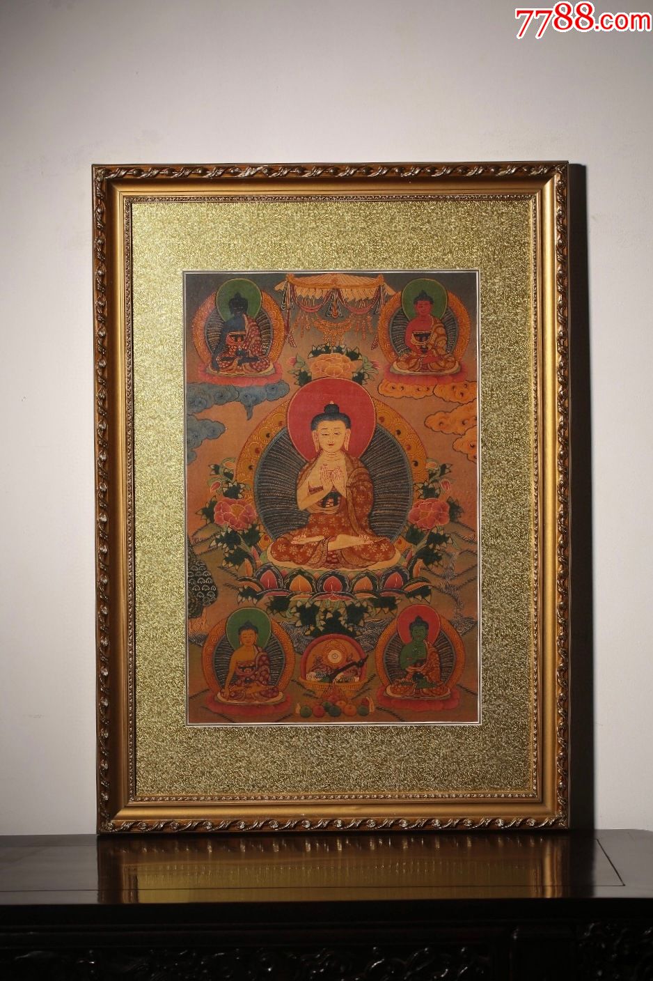 民国天然矿物彩密宗五智如来佛唐卡