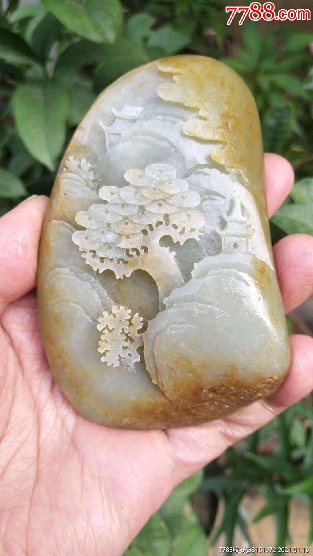 新疆和田籽料意境山水-和田玉-7788收藏