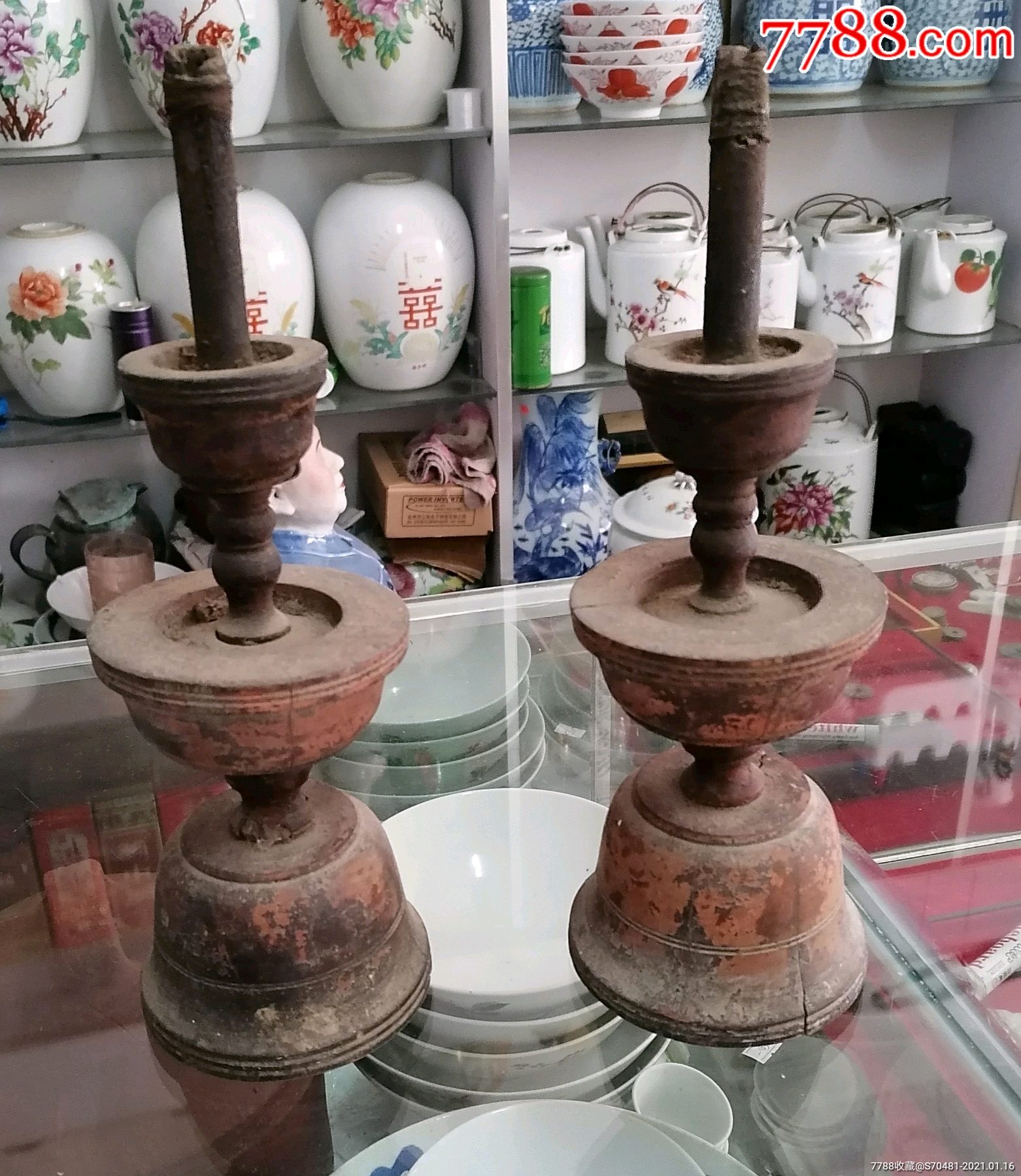 民国木蜡台一对