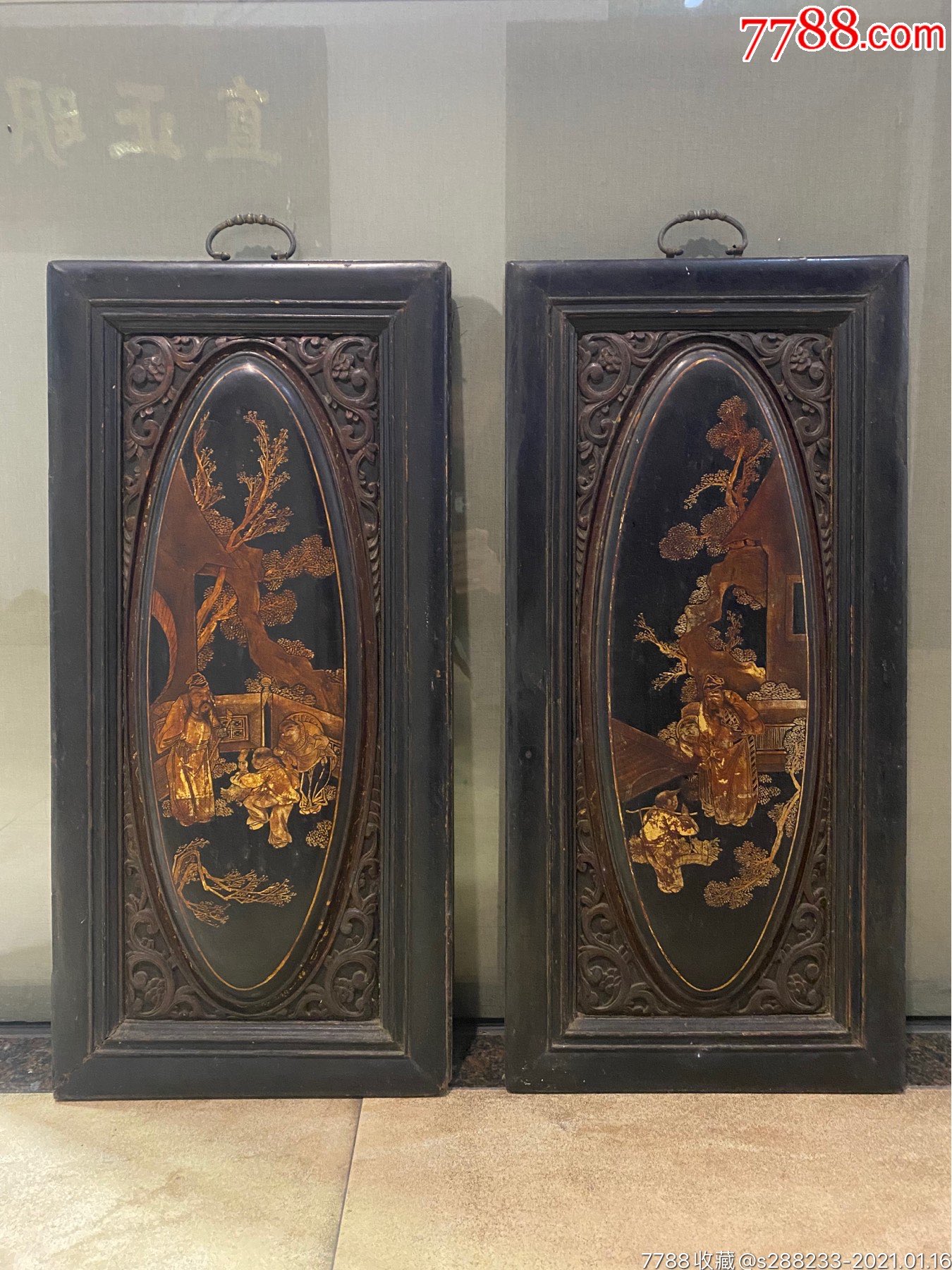 清代人物描金对屏_木屏风_厦门墨云楼【7788收藏__收藏热线】