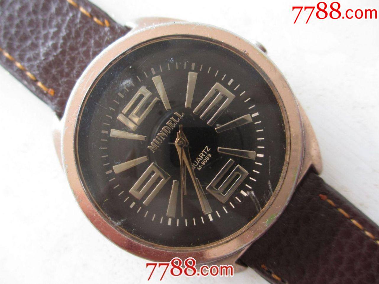 非常新外国制造36912刻度镀金mundell男士计时腕表