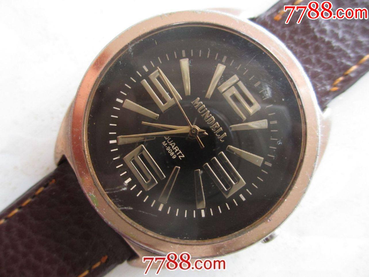 非常新外国制造36912刻度镀金mundell男士计时腕表