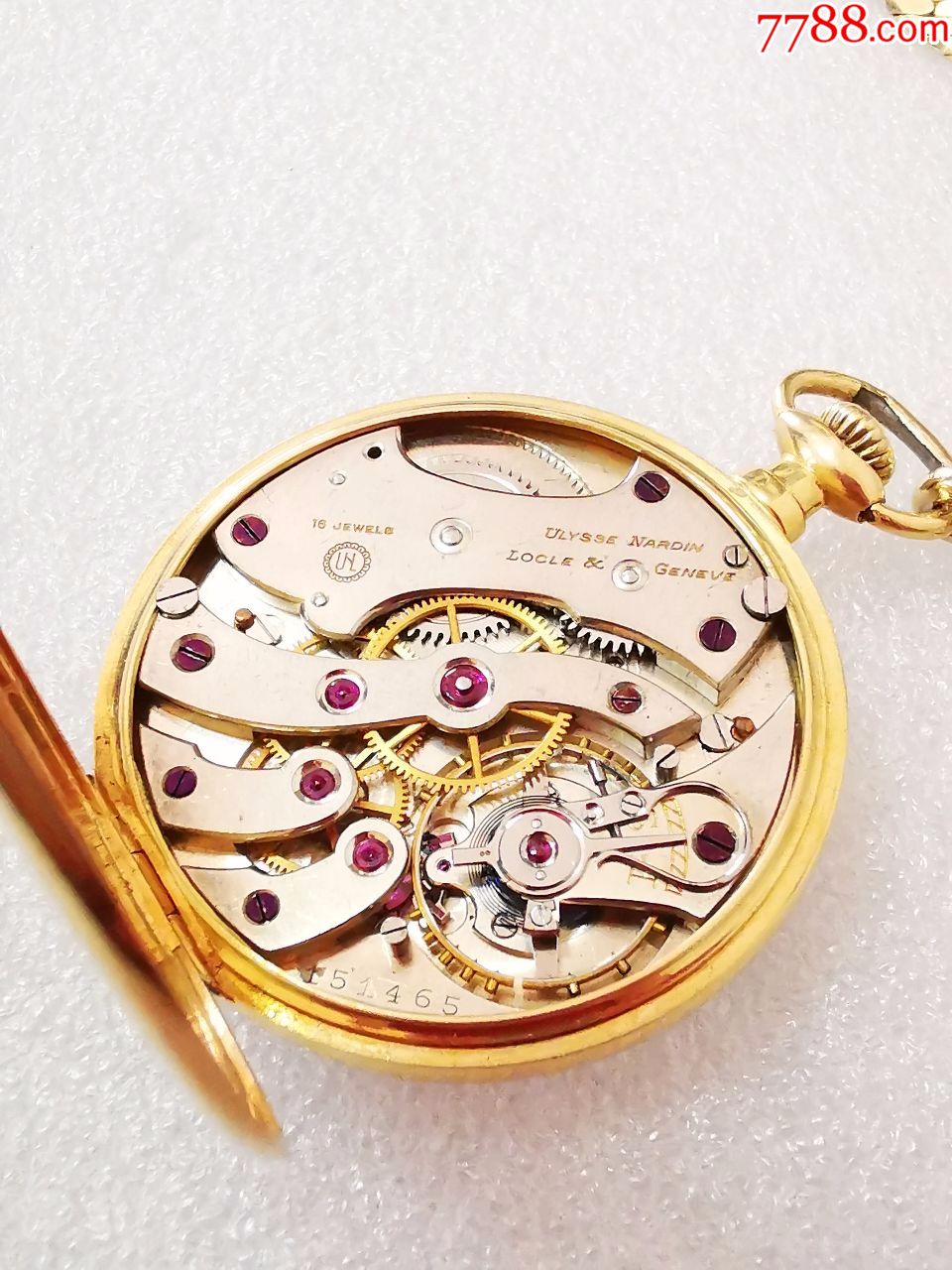 100多年,雅典18k纯金,古董老怀表(ulyssenardin),包金表链