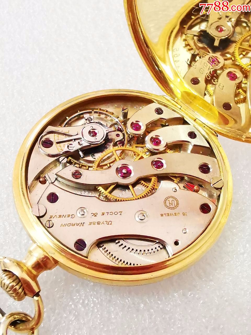100多年18k纯金,雅典古董老怀表(ulyssenardin),包金表链-怀表/挂表