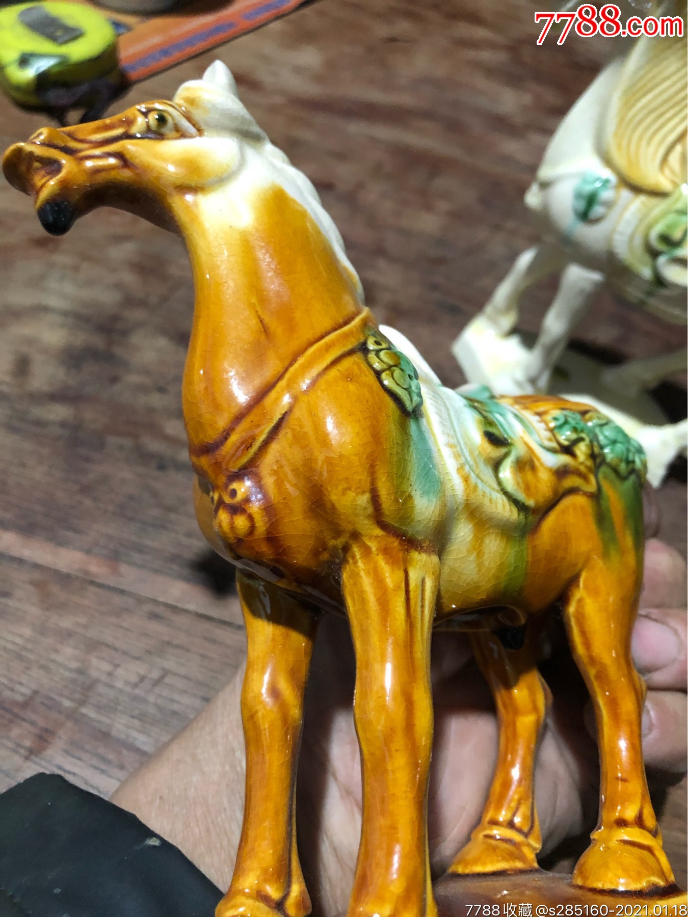 七八十年代仿唐三彩一对,品相完整,釉水一流,-彩绘瓷/彩瓷-7788收藏